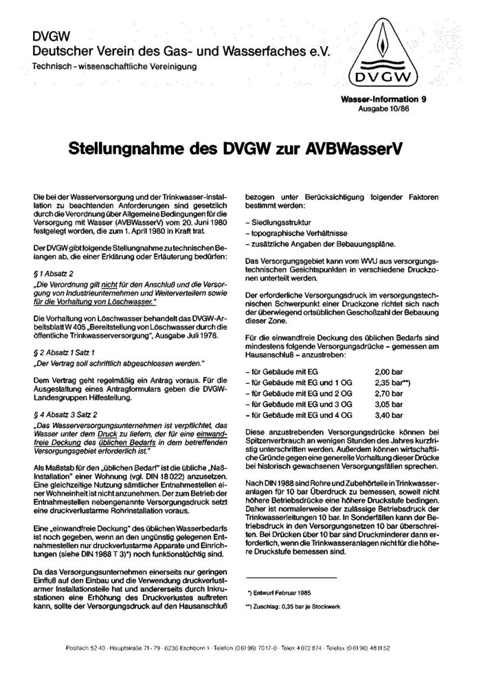 DVGW W Information Nr 9:1986-10
