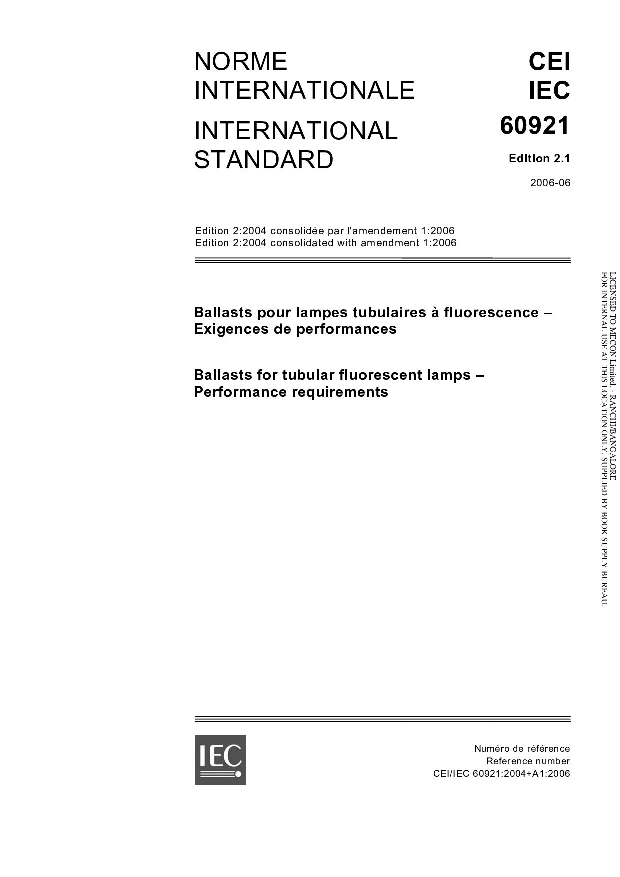 IEC 60921:2006封面图