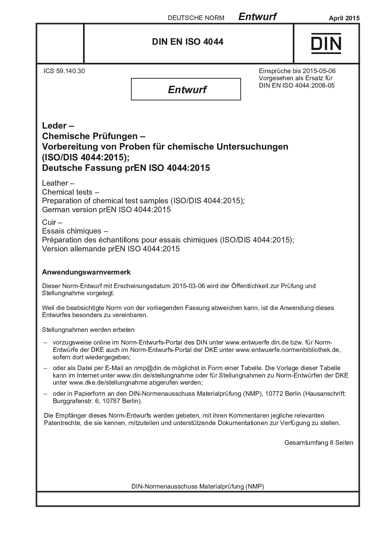 DIN EN ISO 4044 E:2015-04