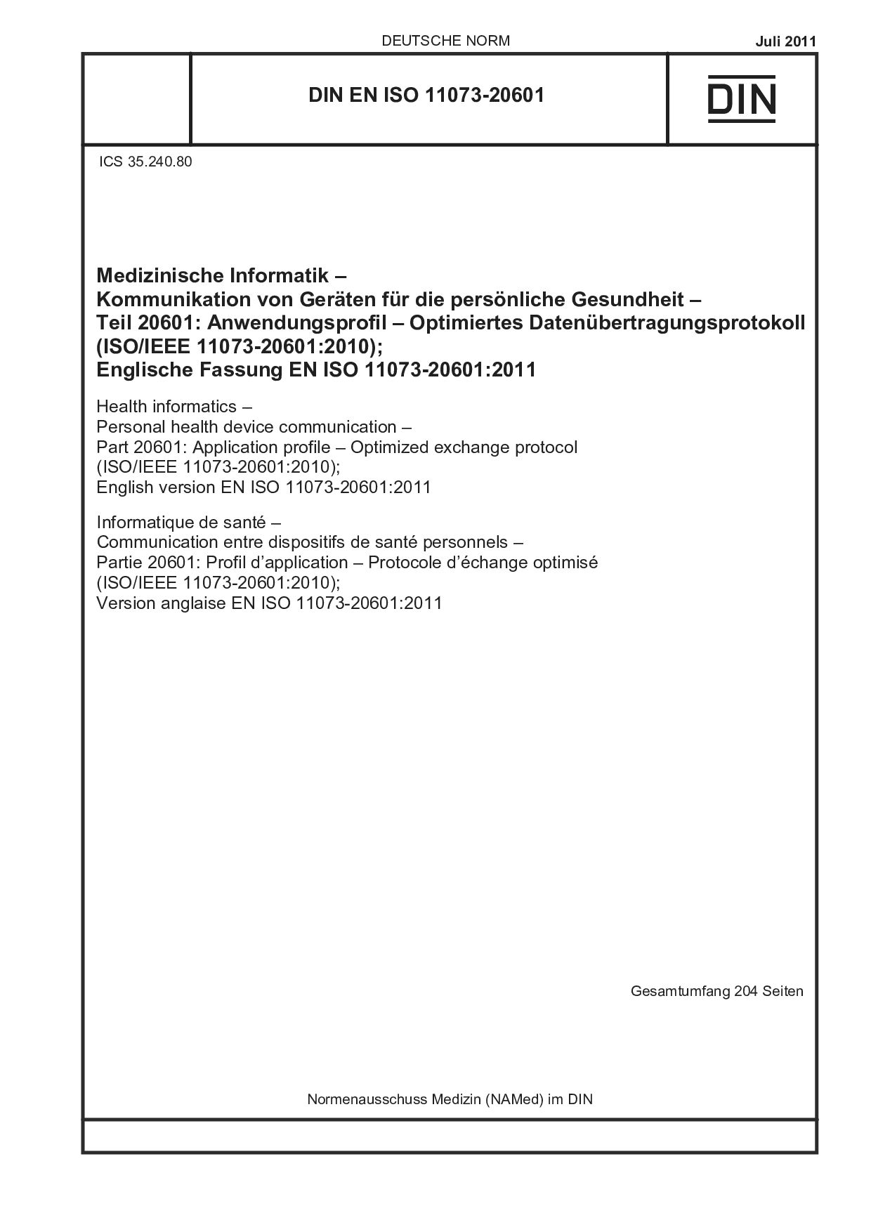 DIN EN ISO 11073-20601:2011
