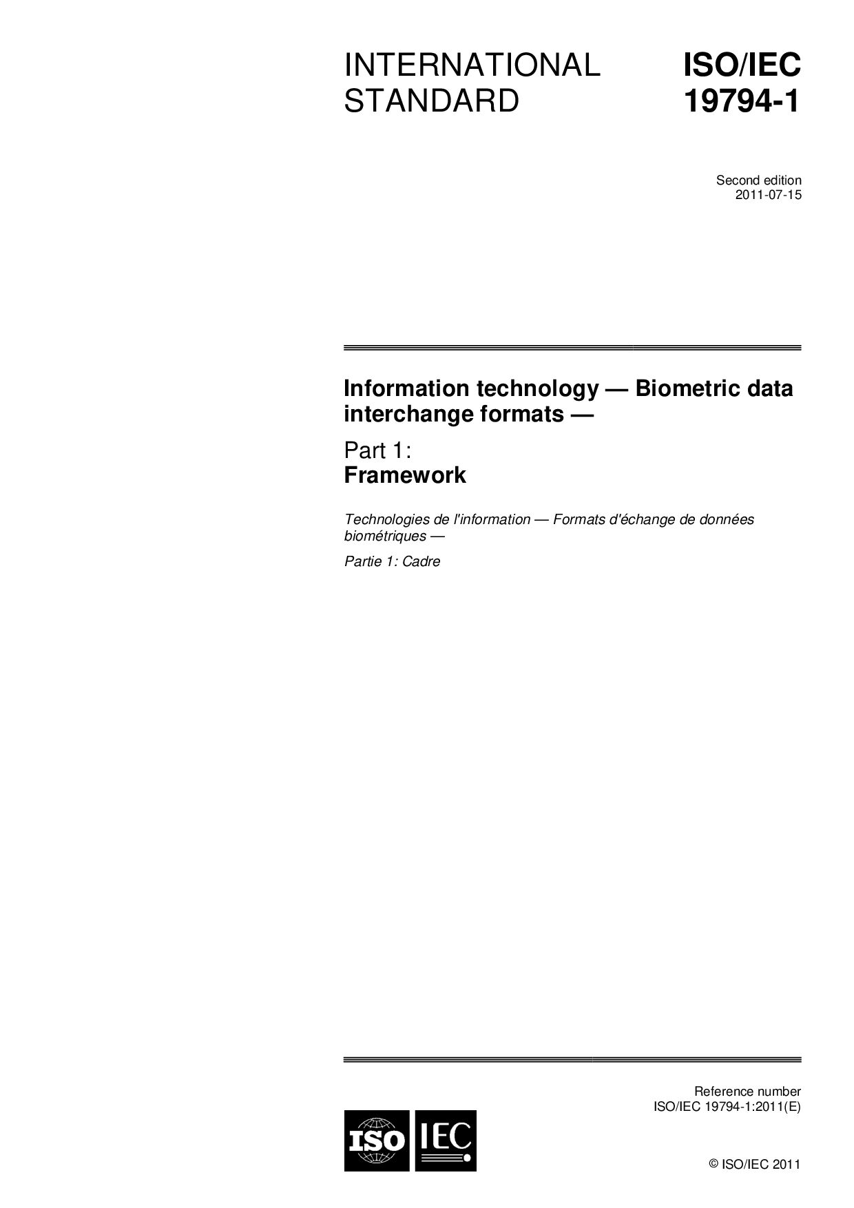ISO/IEC 19794-1:2011封面图