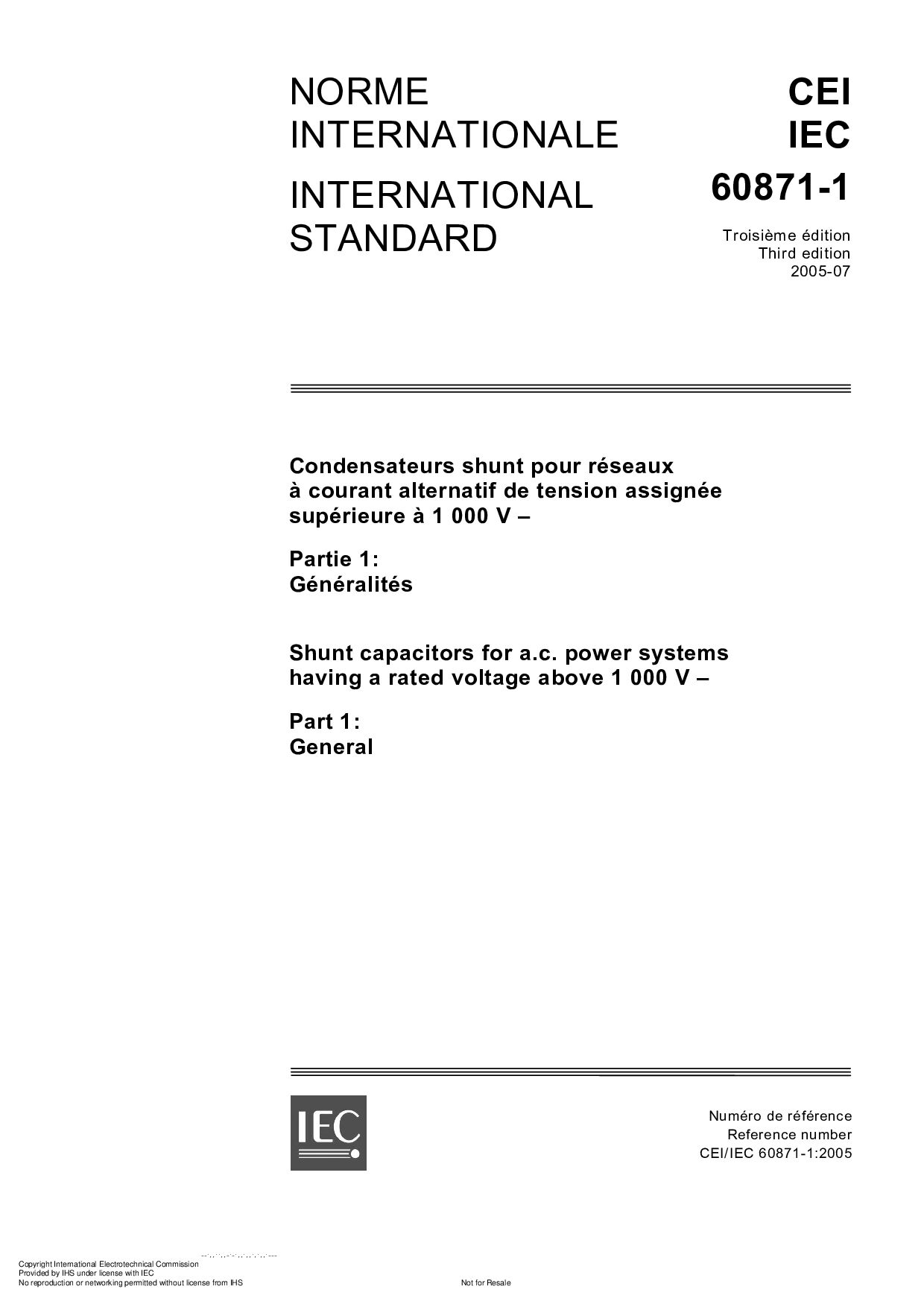 IEC 60871-1:2005封面图