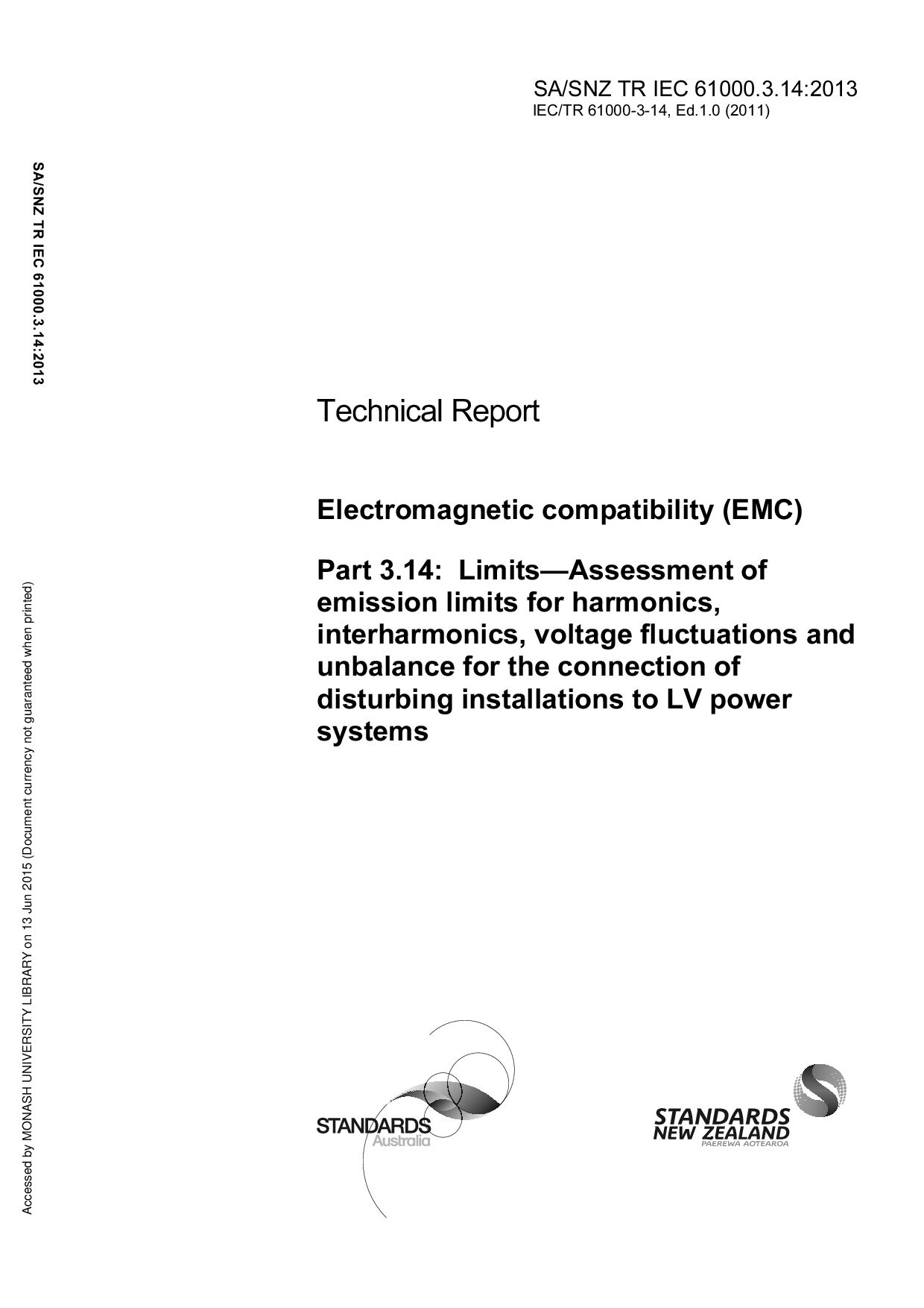 SA/SNZ TR IEC 61000.3.14:2013