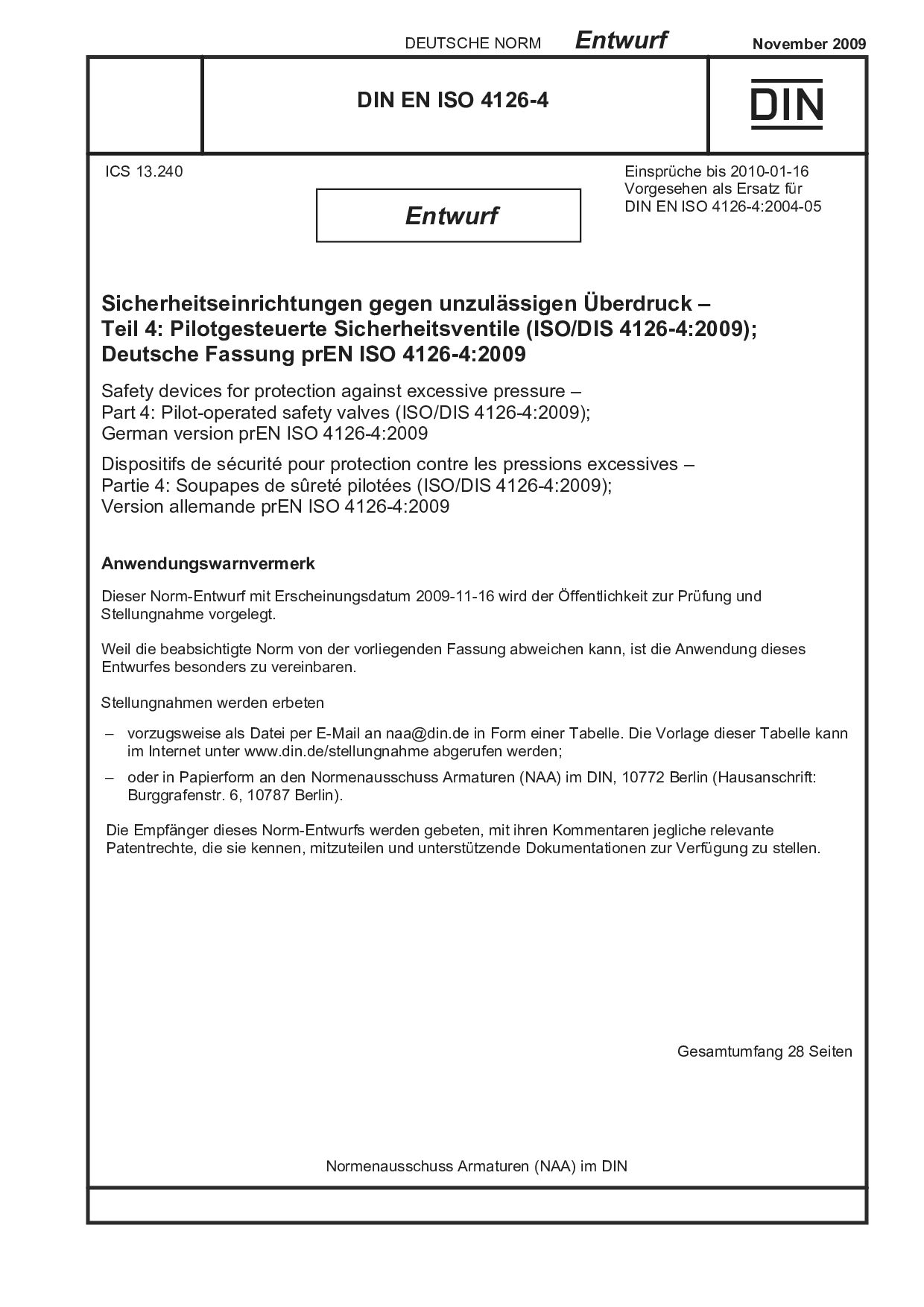 DIN EN ISO 4126-4 E:2009-11封面图
