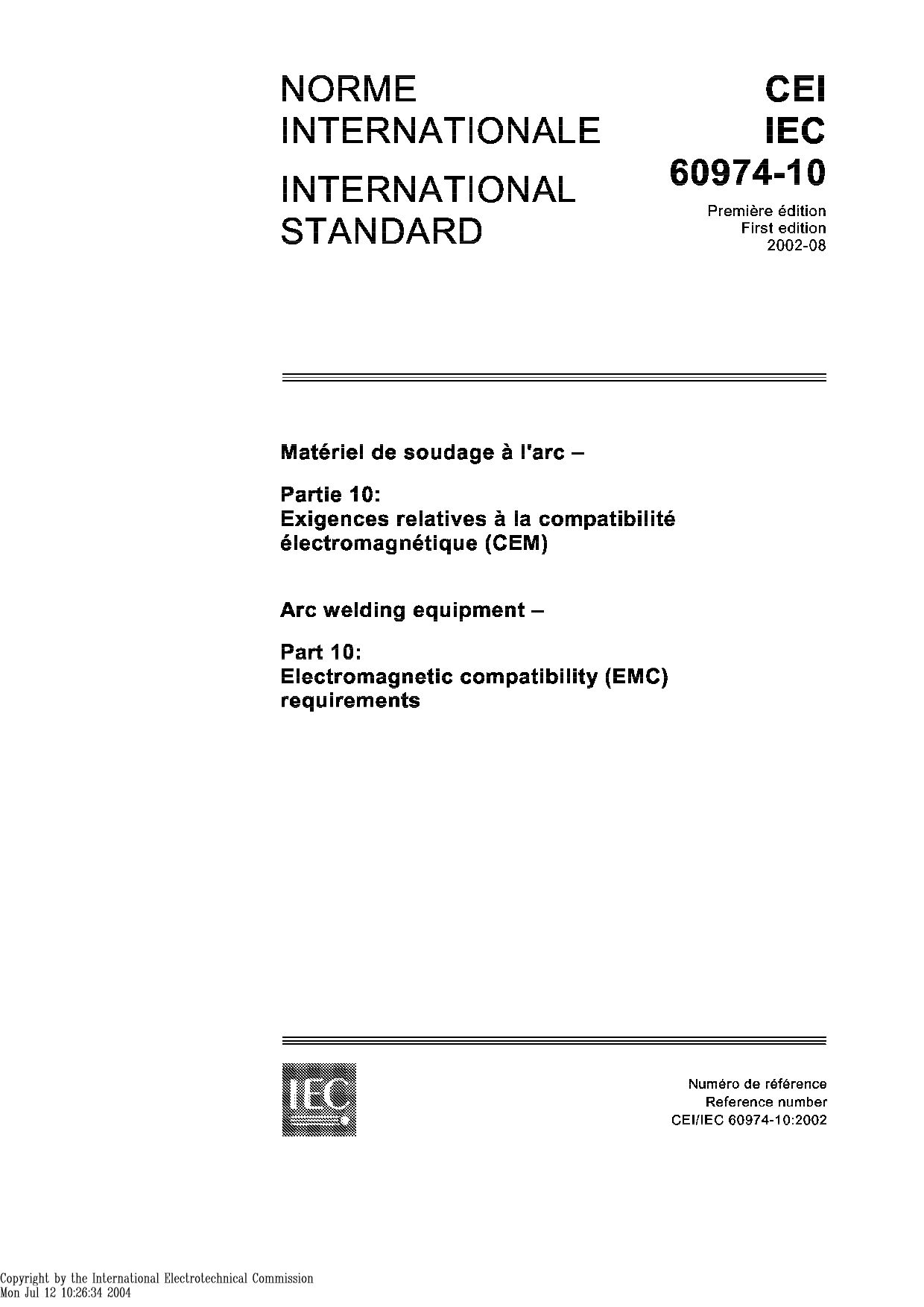 IEC 60974-10:2002封面图