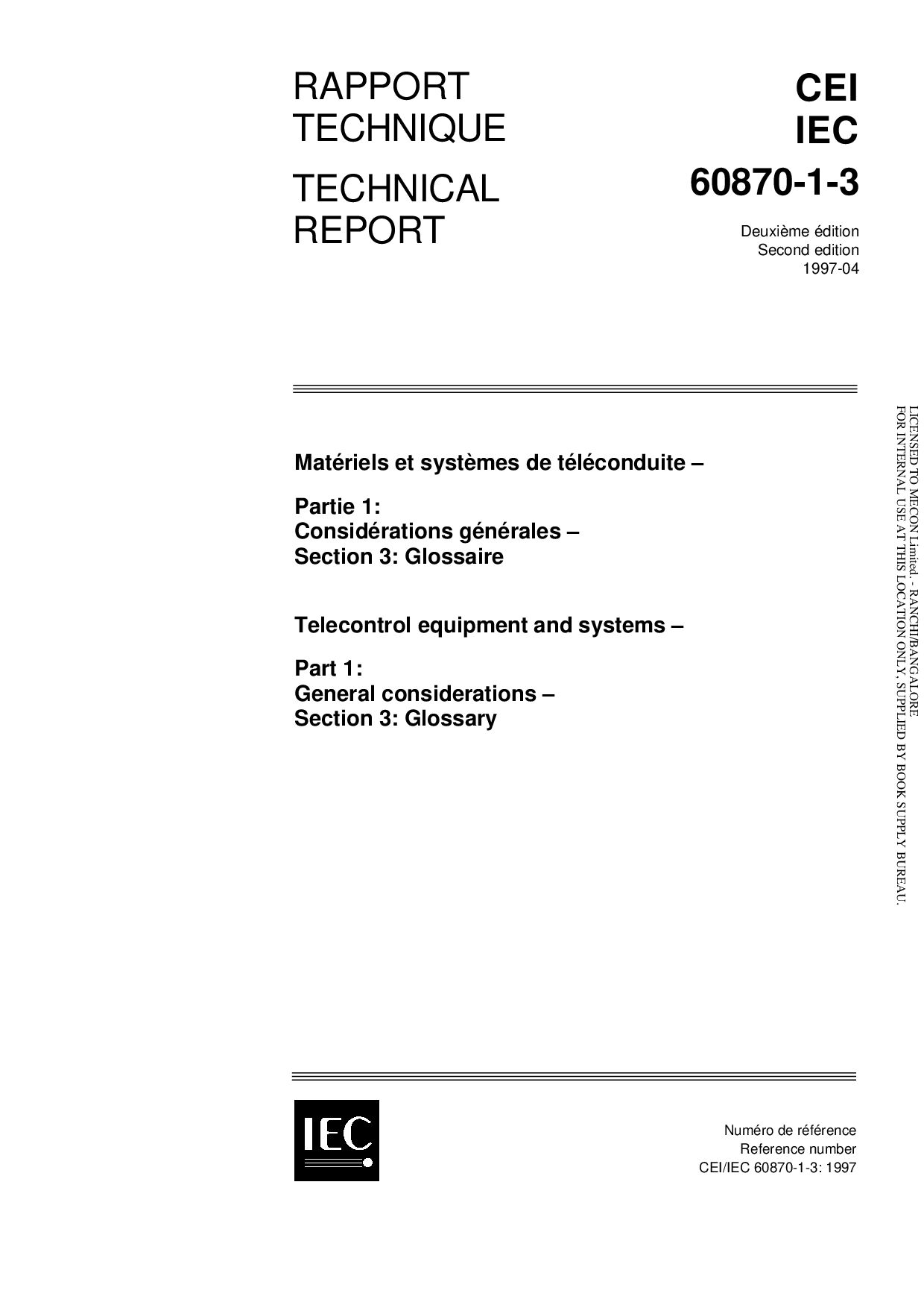 IEC TR 60870-1-3:1997封面图