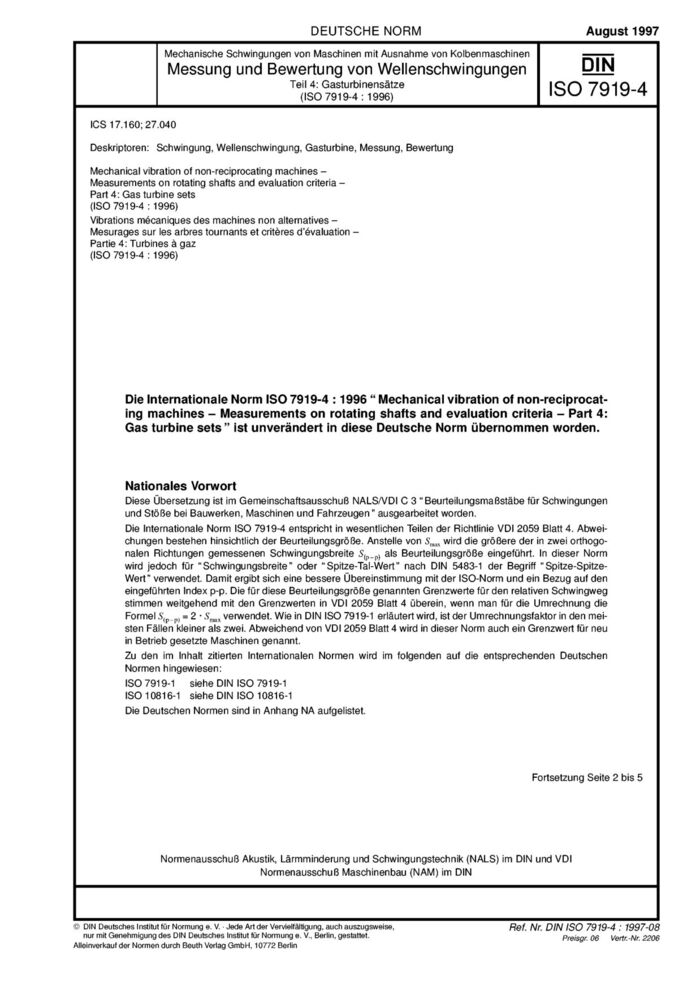 DIN ISO 7919-4:1997-08封面图
