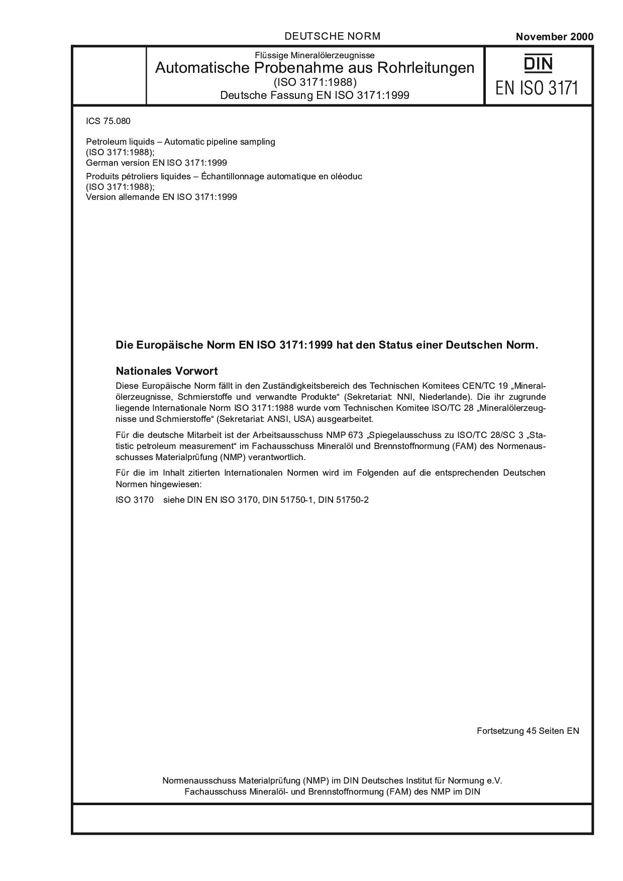DIN EN ISO 3171:2000封面图