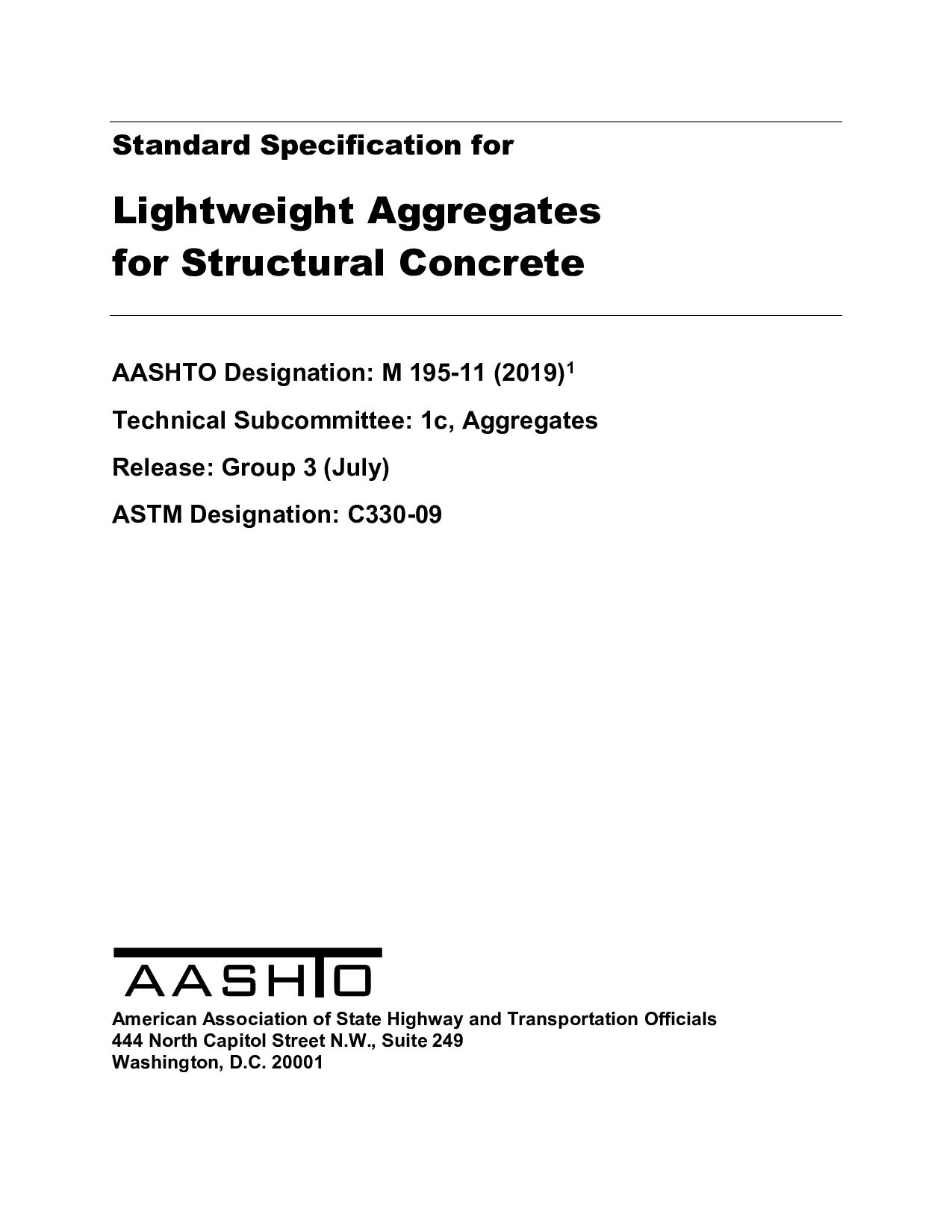 AASHTO M 195-2011(R2019)封面图