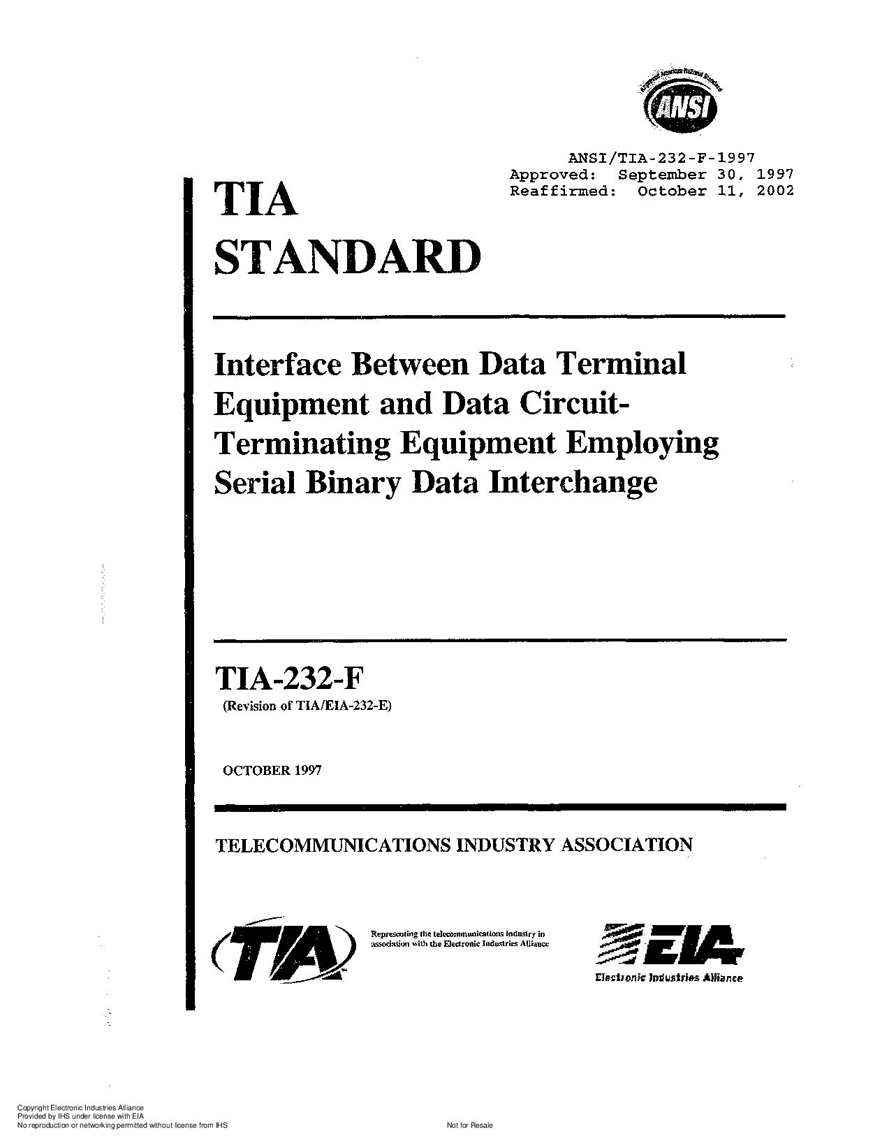 ANSI/TIA/EIA 232-F-1997封面图
