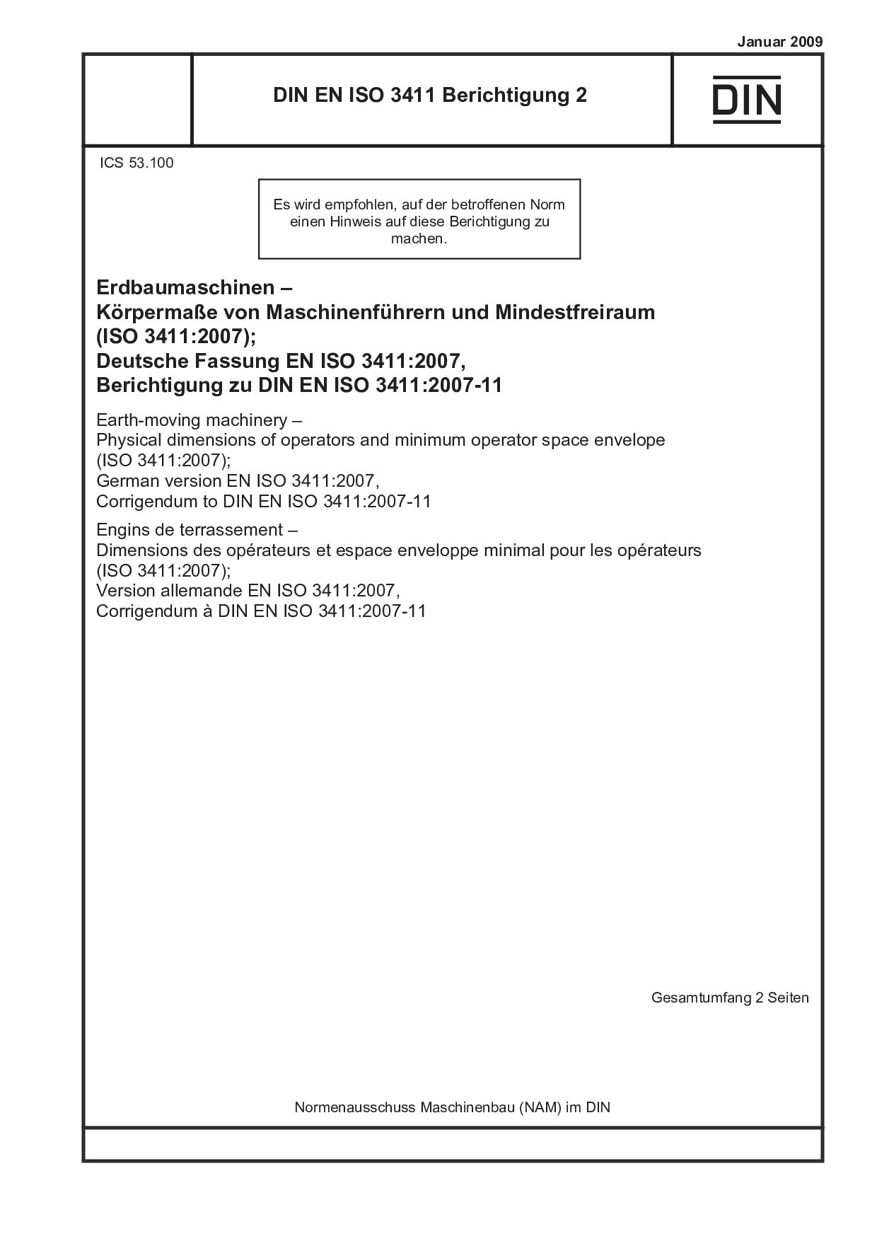 DIN EN ISO 3411 Berichtigung 2:2009封面图