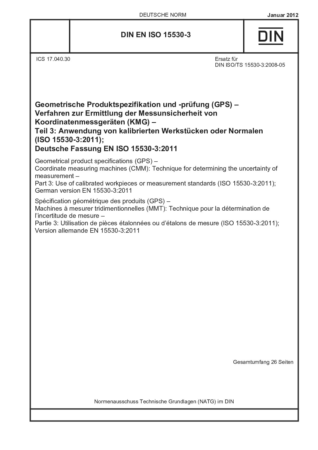 DIN EN ISO 15530-3:2012封面图