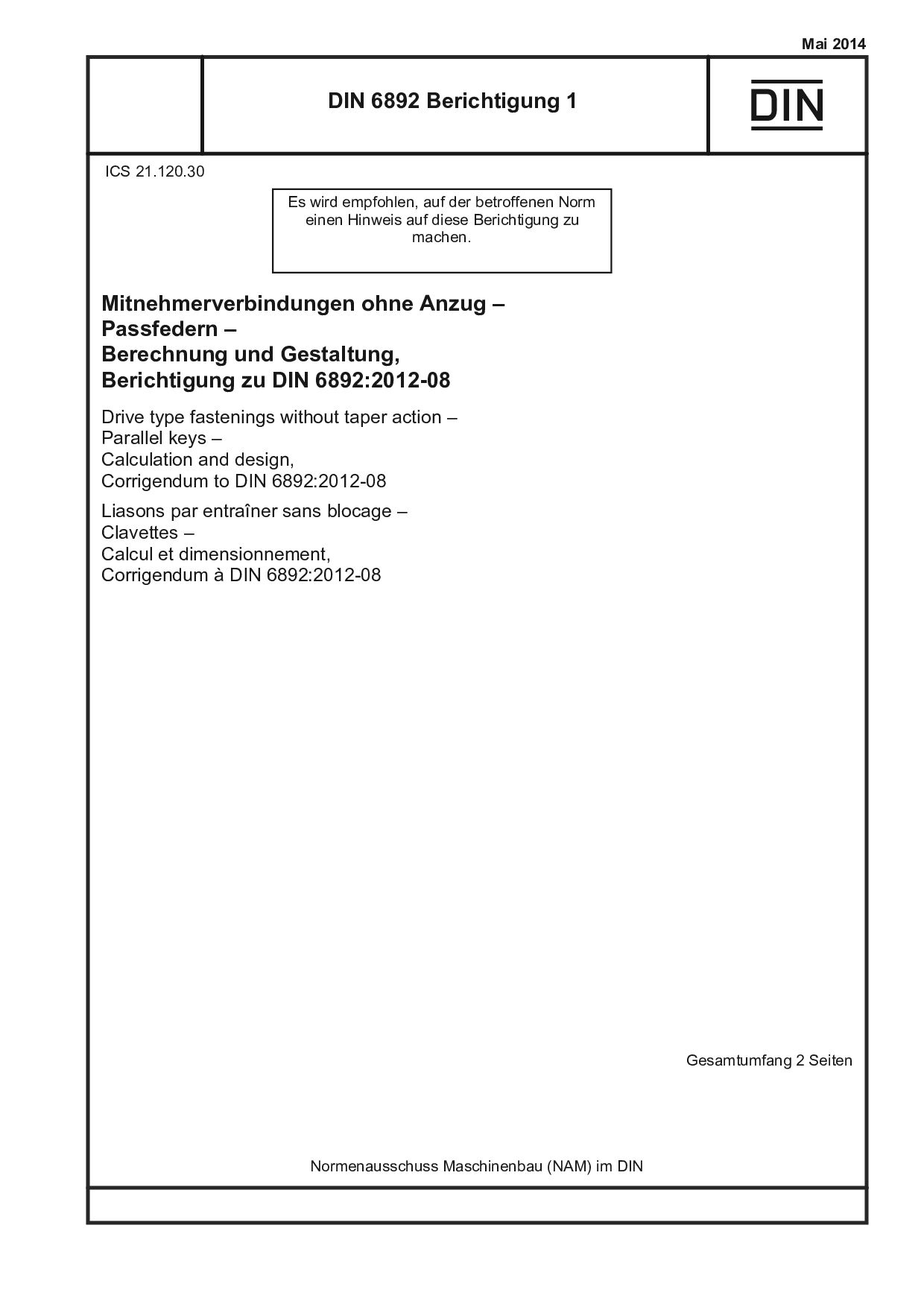 DIN 6892 Berichtigung 1:2014封面图
