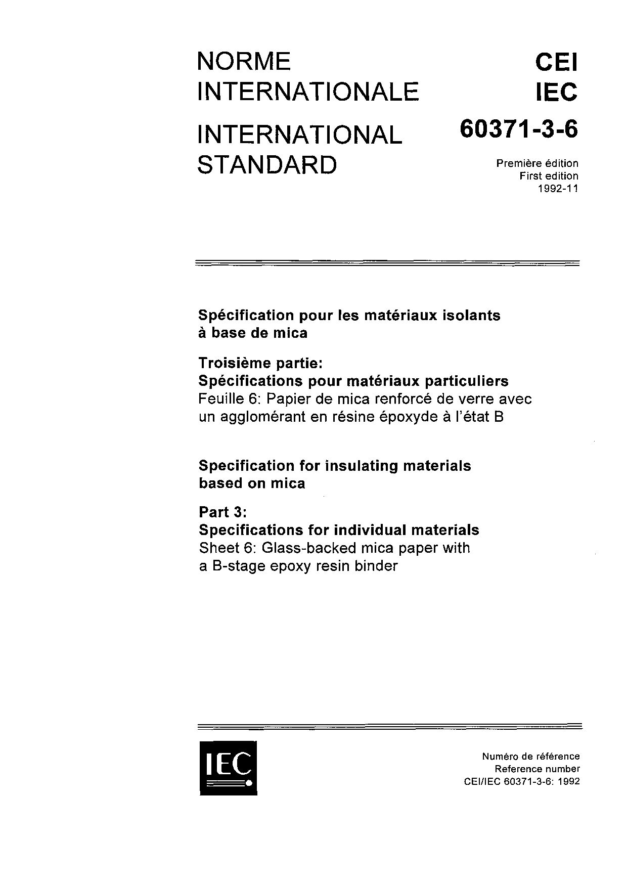 IEC 60371-3-6:1992封面图