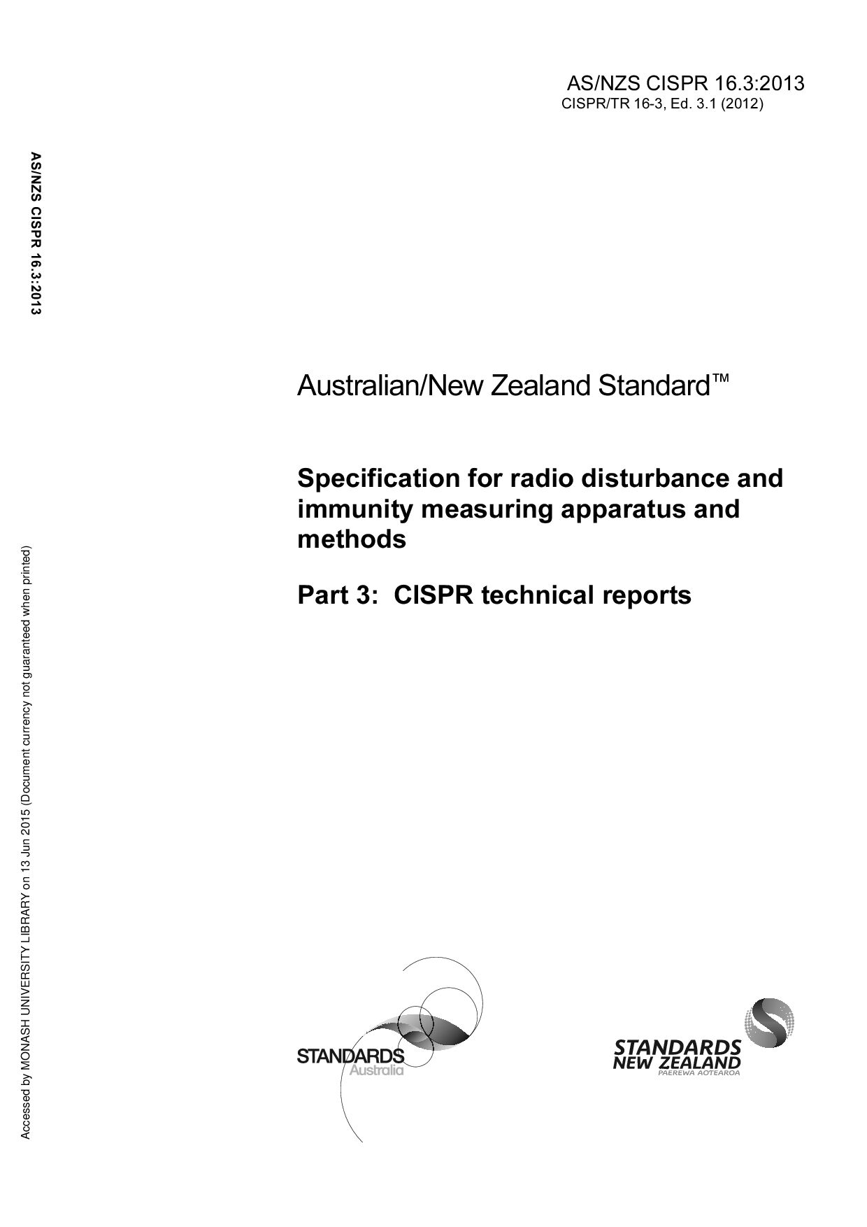 AS/NZS CISPR 16.3:2013封面图