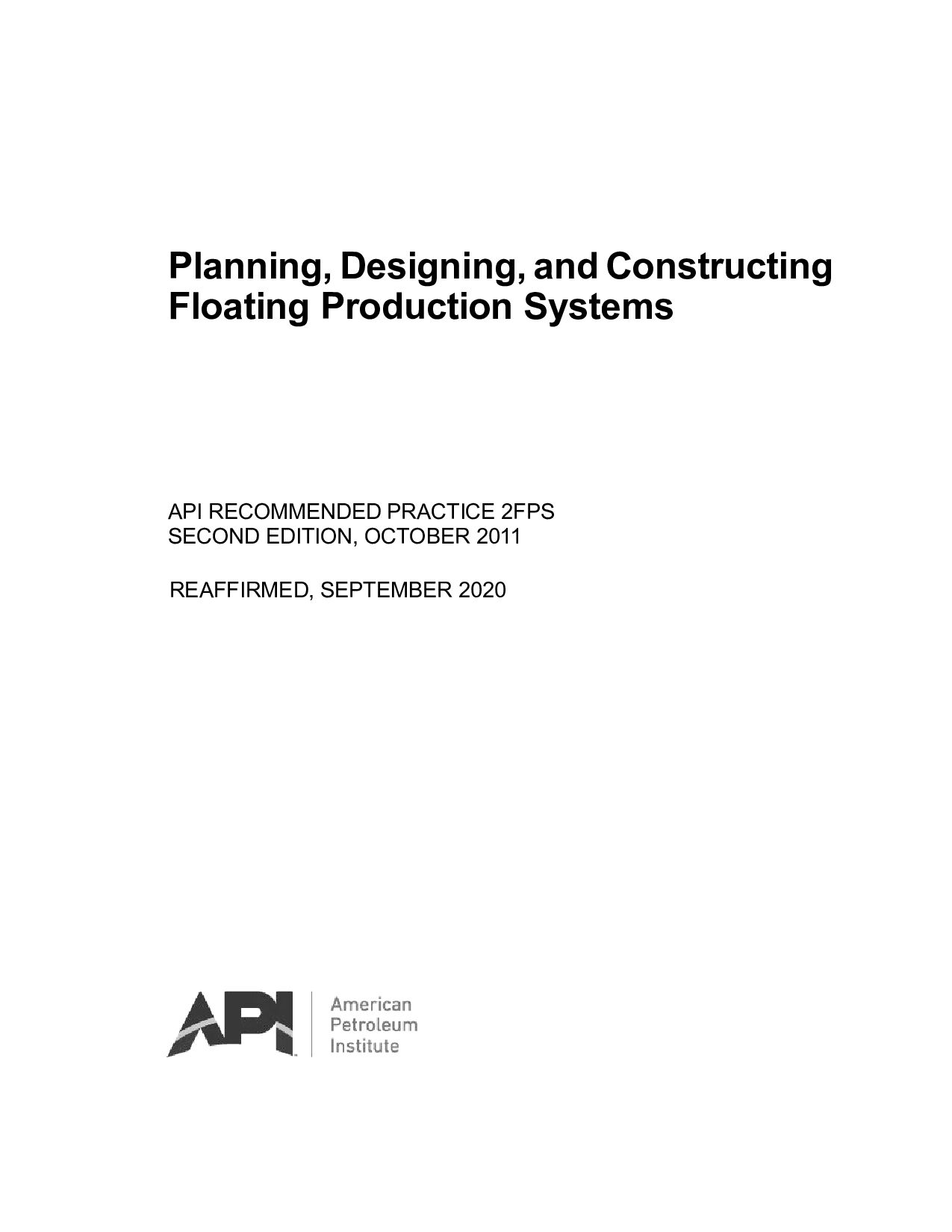 API RP 2FPS-2011(2020)封面图