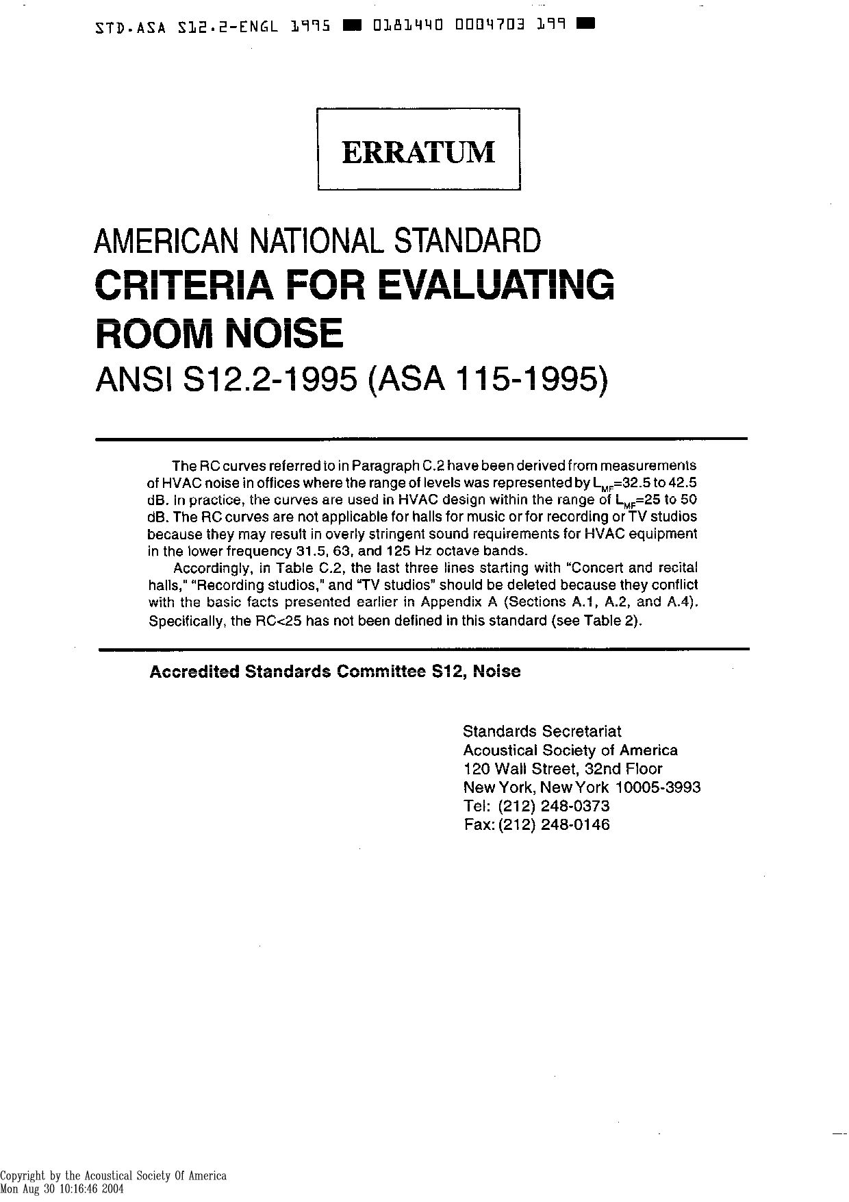 ASA S12.2-1995封面图