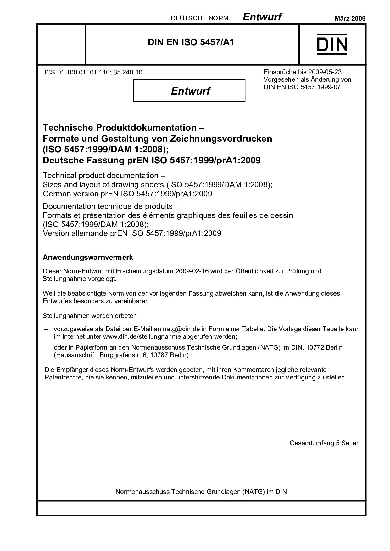 DIN EN ISO 5457 A1 E:2009-03