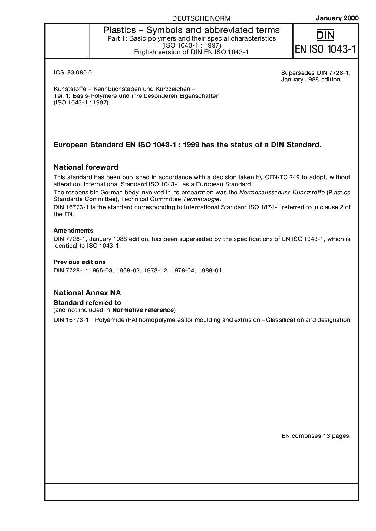 DIN EN ISO 1043-1:2000封面图