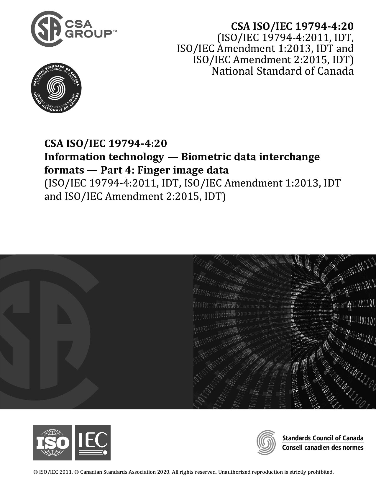 CSA ISO/IEC 19794-4:2020封面图
