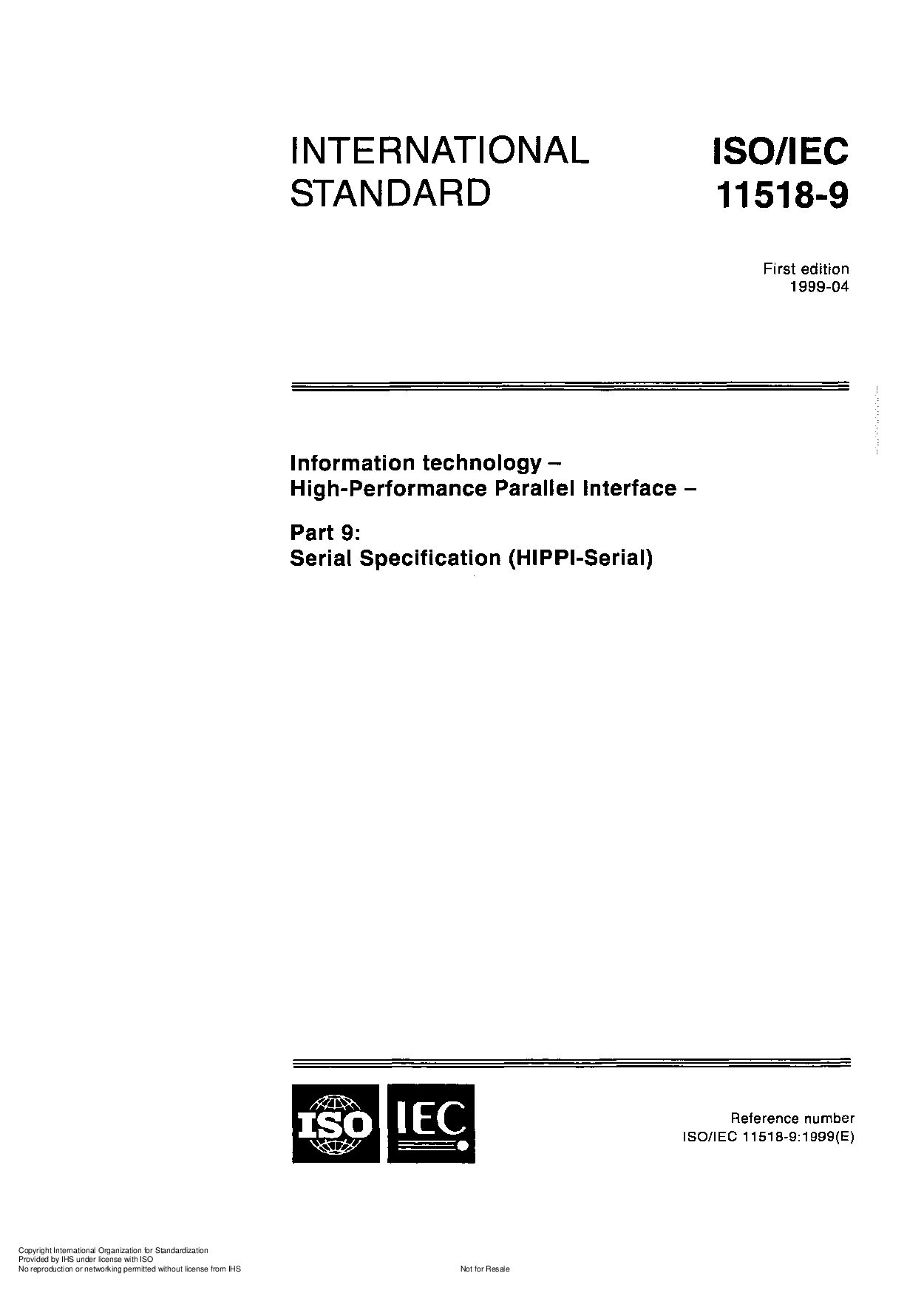 ISO/IEC 11518-9:1999封面图