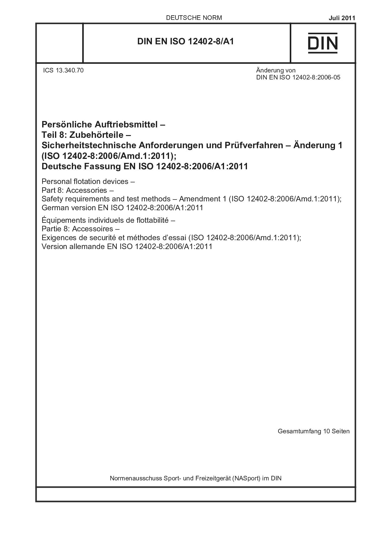 DIN EN ISO 12402-8/A1:2011