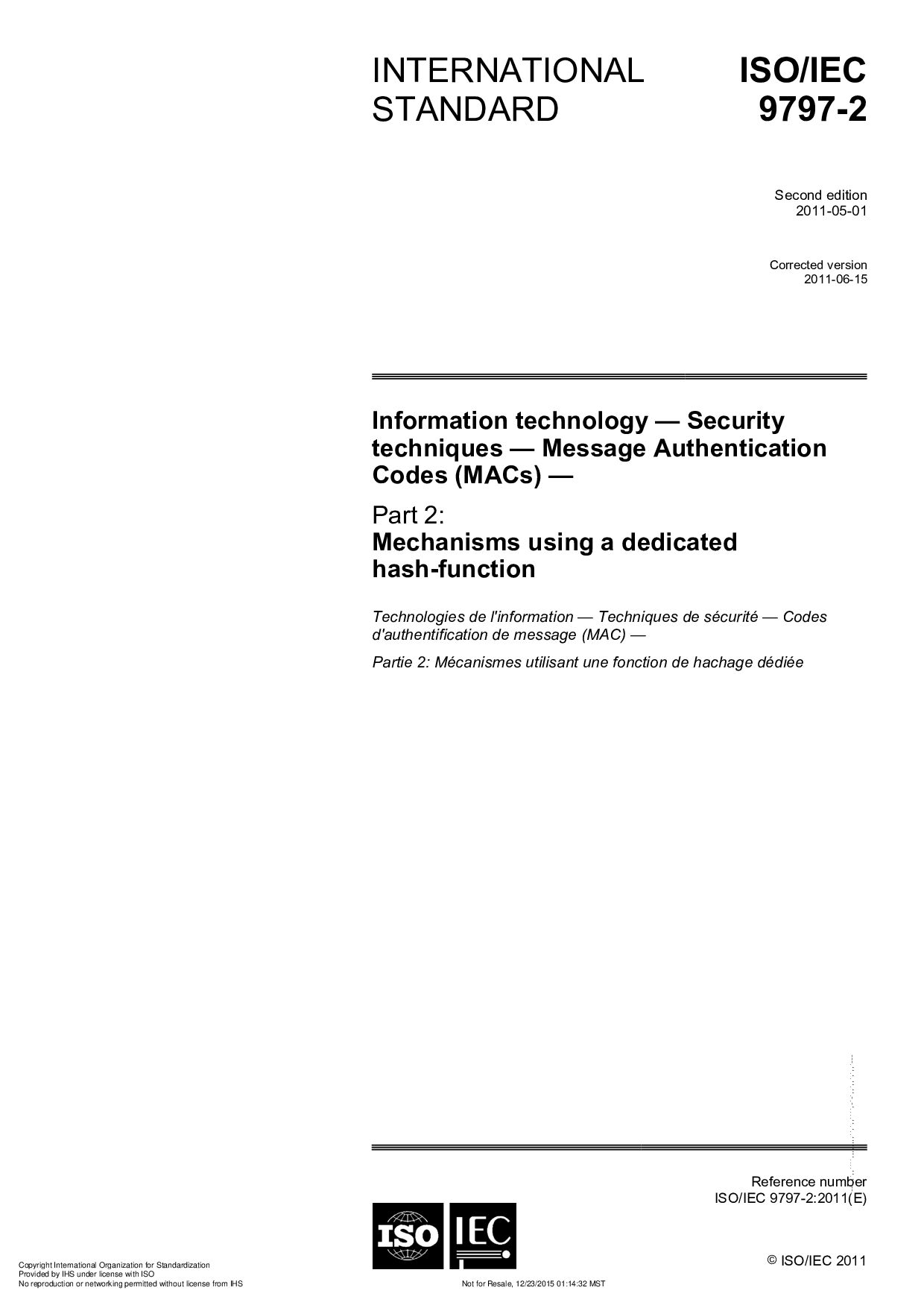 ISO/IEC 9797-2:2011封面图