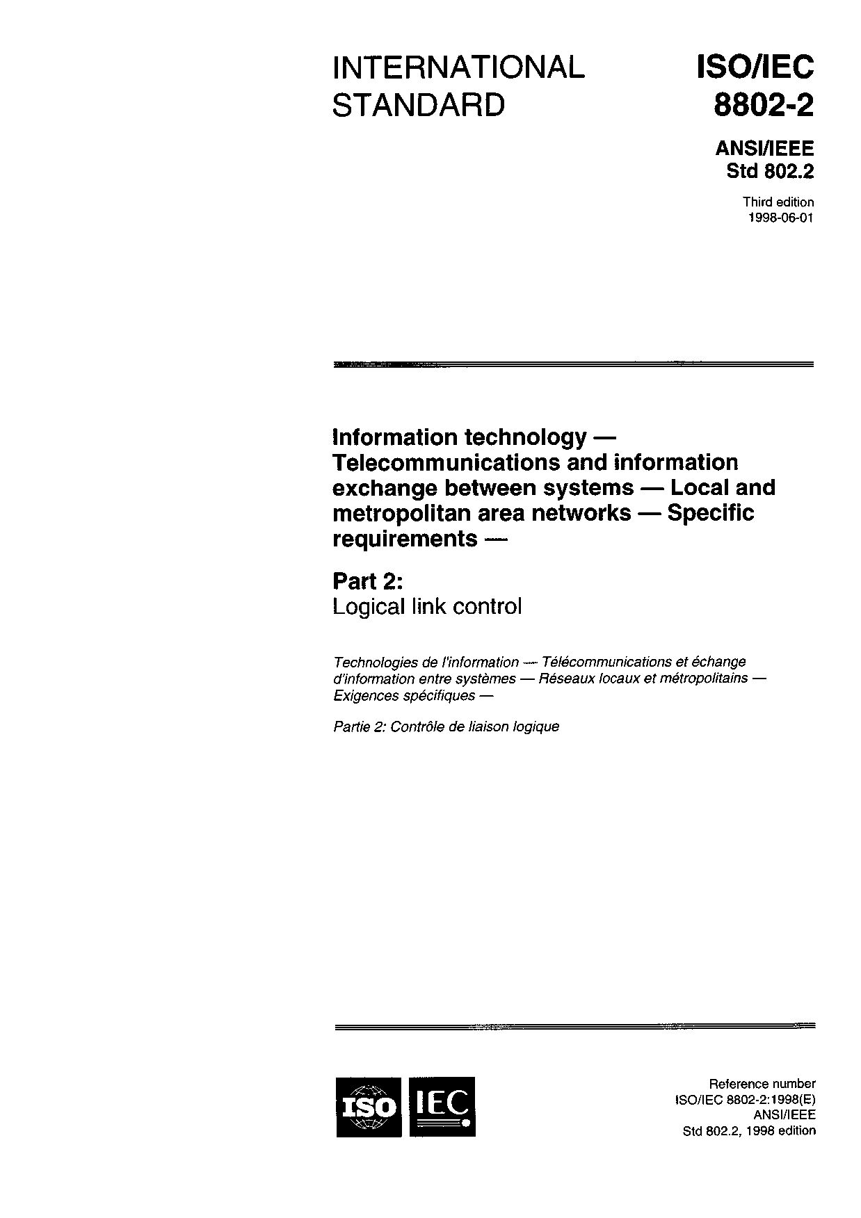 ISO/IEC 8802-2:1998封面图
