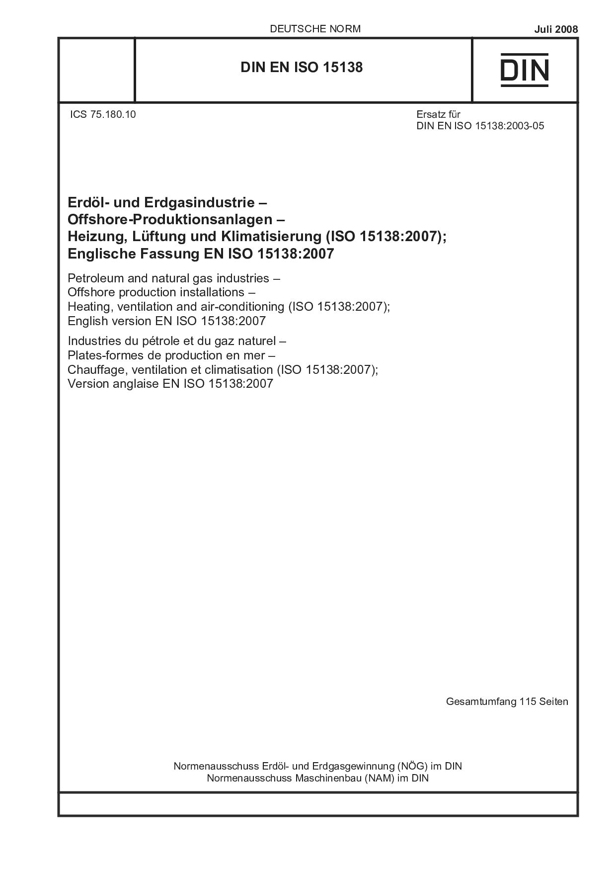 DIN EN ISO 15138:2008封面图