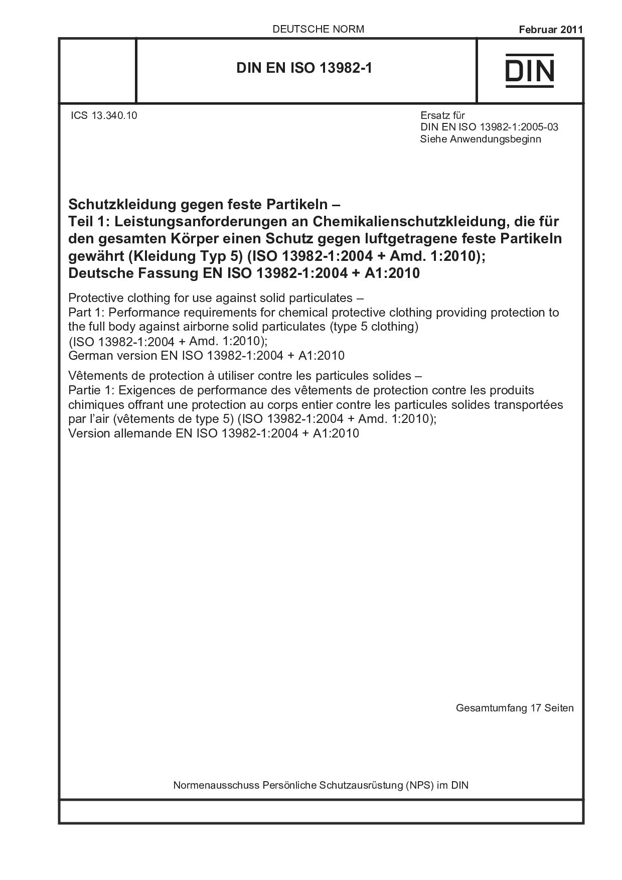 DIN EN ISO 13982-1:2011封面图