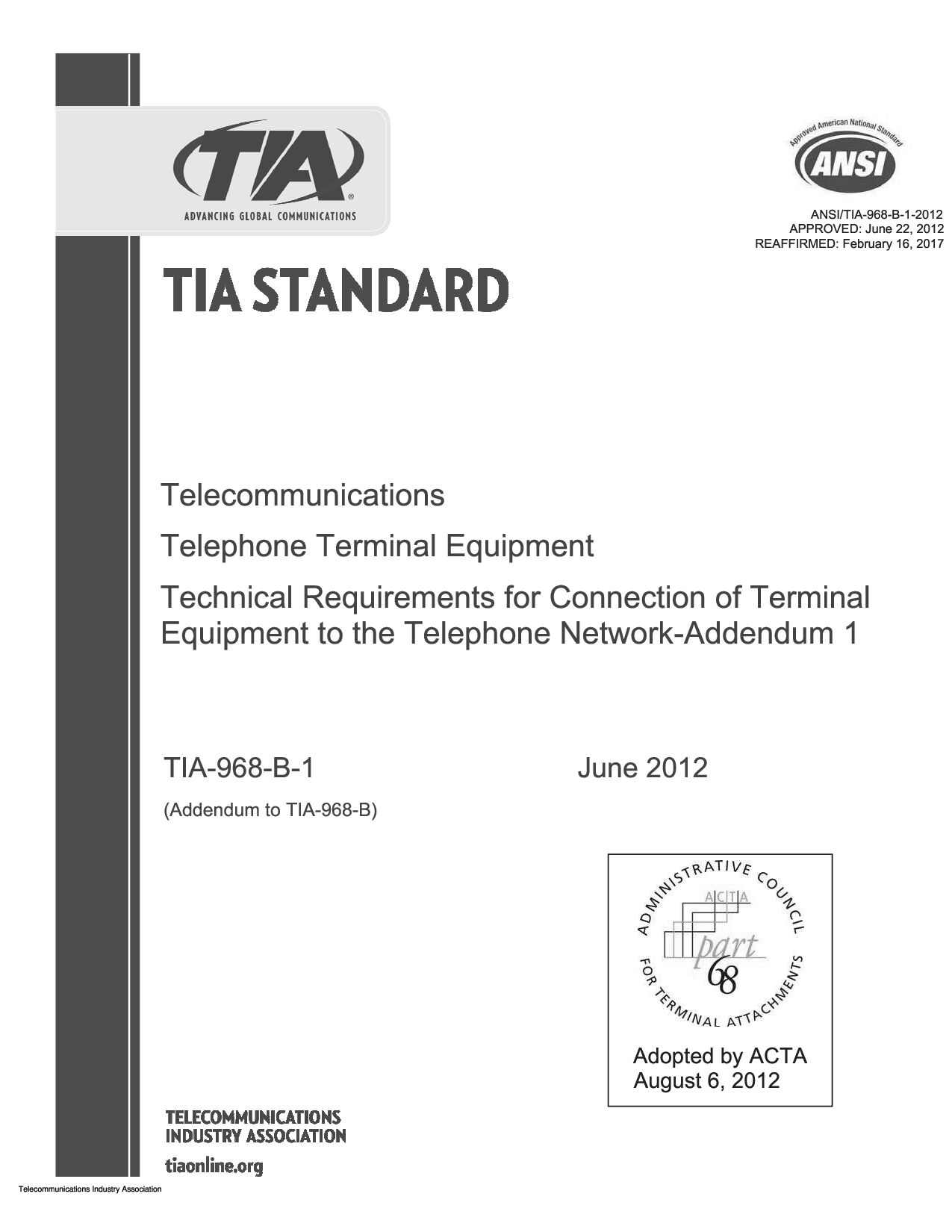 ANSI/TIA-968-B-1-2012(2017)封面图