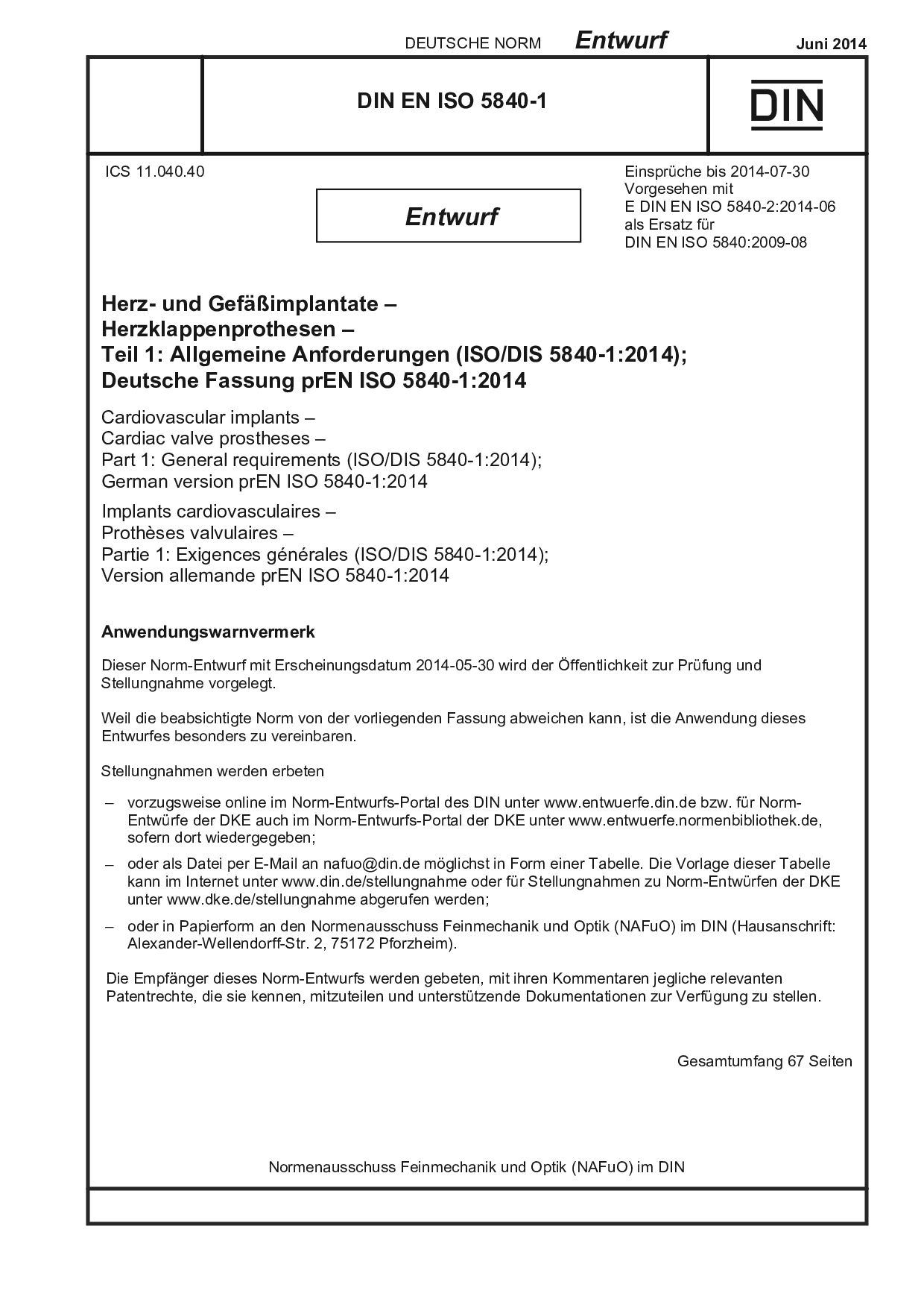 DIN EN ISO 5840-1 E:2014-06封面图