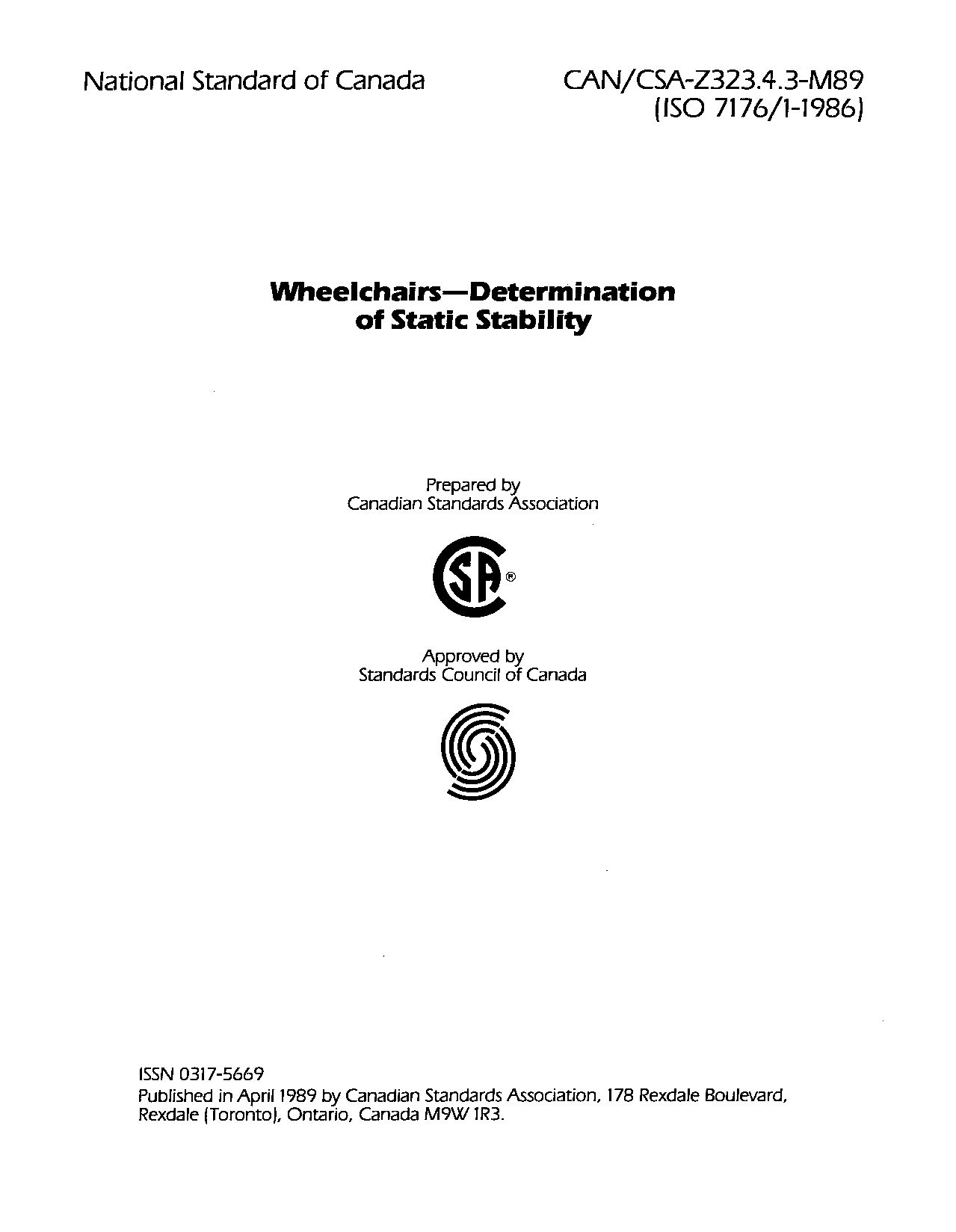 CAN/CSA-Z323.4.3-M89 (ISO 7176-1-1986)封面图