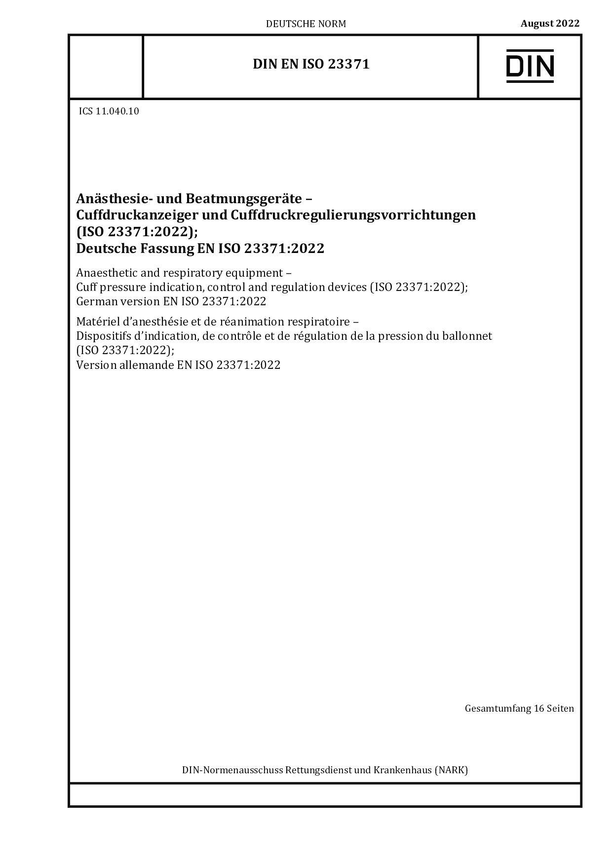 DIN EN ISO 23371:2022-08封面图