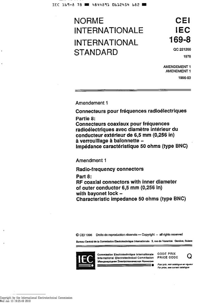 IEC 60169-8:1978/AMD1:1996