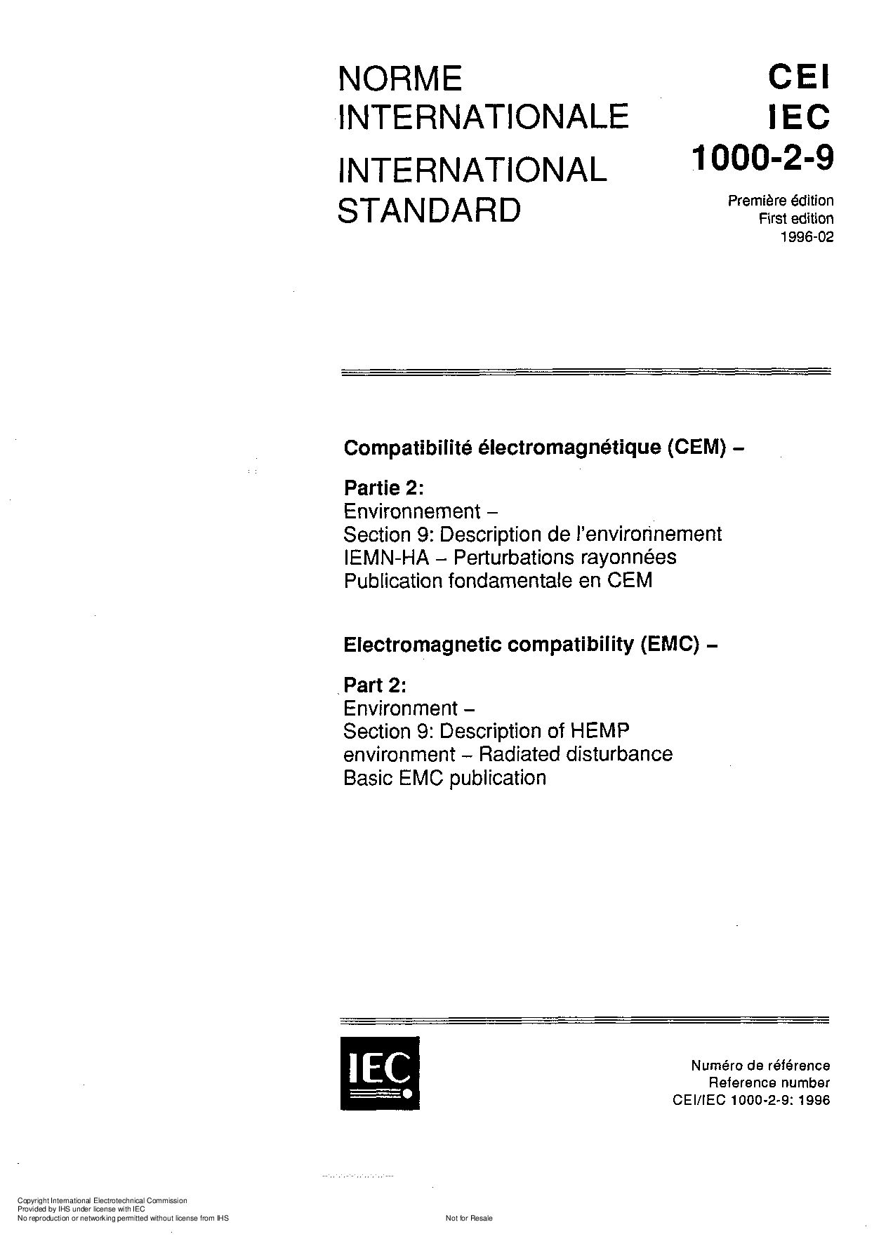 IEC 61000-2-9:1996封面图