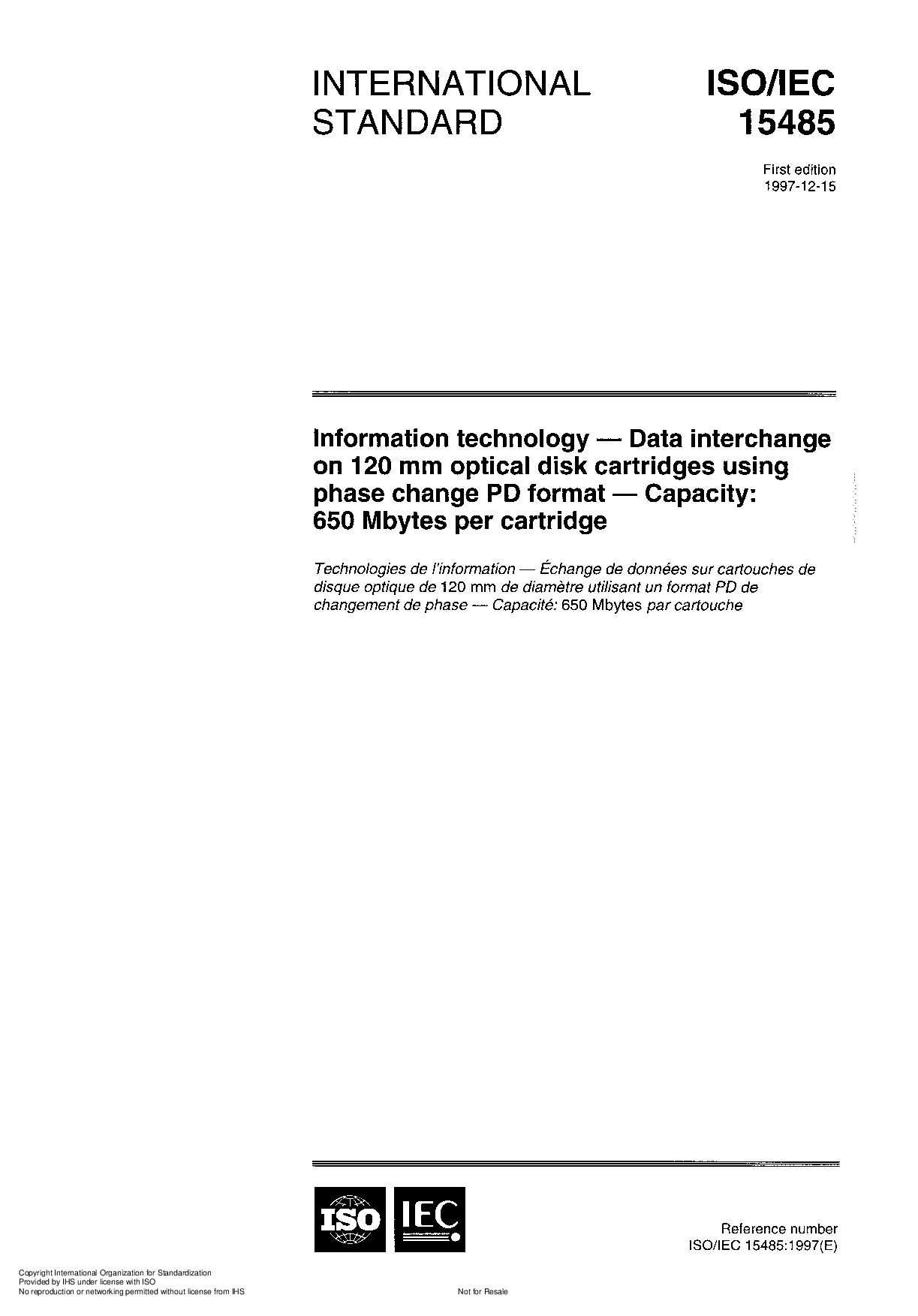 ISO/IEC 15485:1997封面图