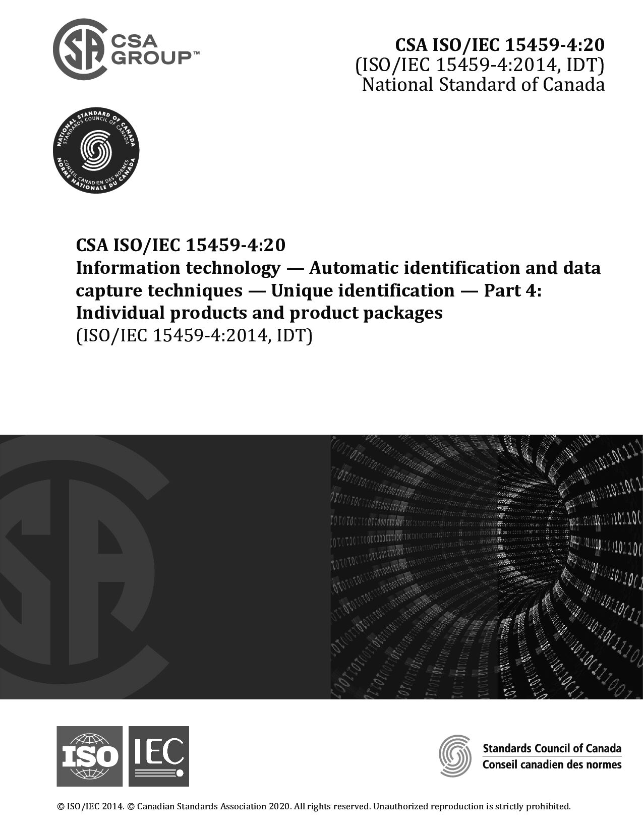 CSA ISO/IEC 15459-4:2020封面图