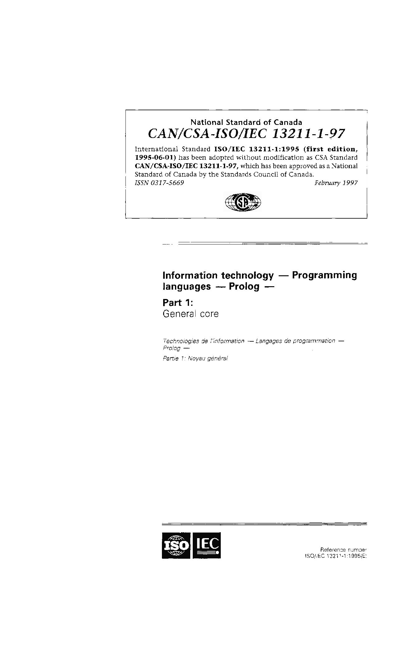 CAN/CSA-ISO/IEC 13211-1-1997(R2013)封面图