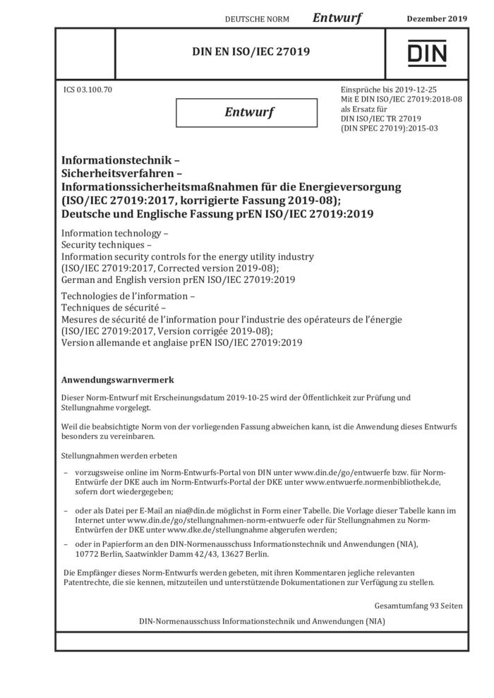 DIN EN ISO IEC 27019 E:2019-12封面图