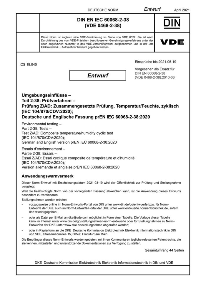VDE 0468-2-38 E*DIN EN IEC 600068-2-38:2021-04