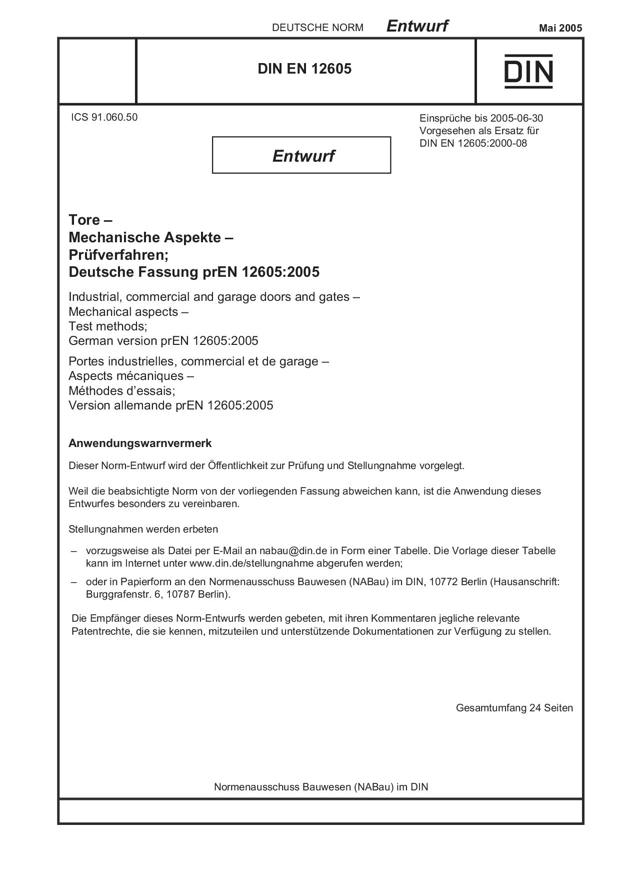 DIN EN 12605 E:2005-05封面图