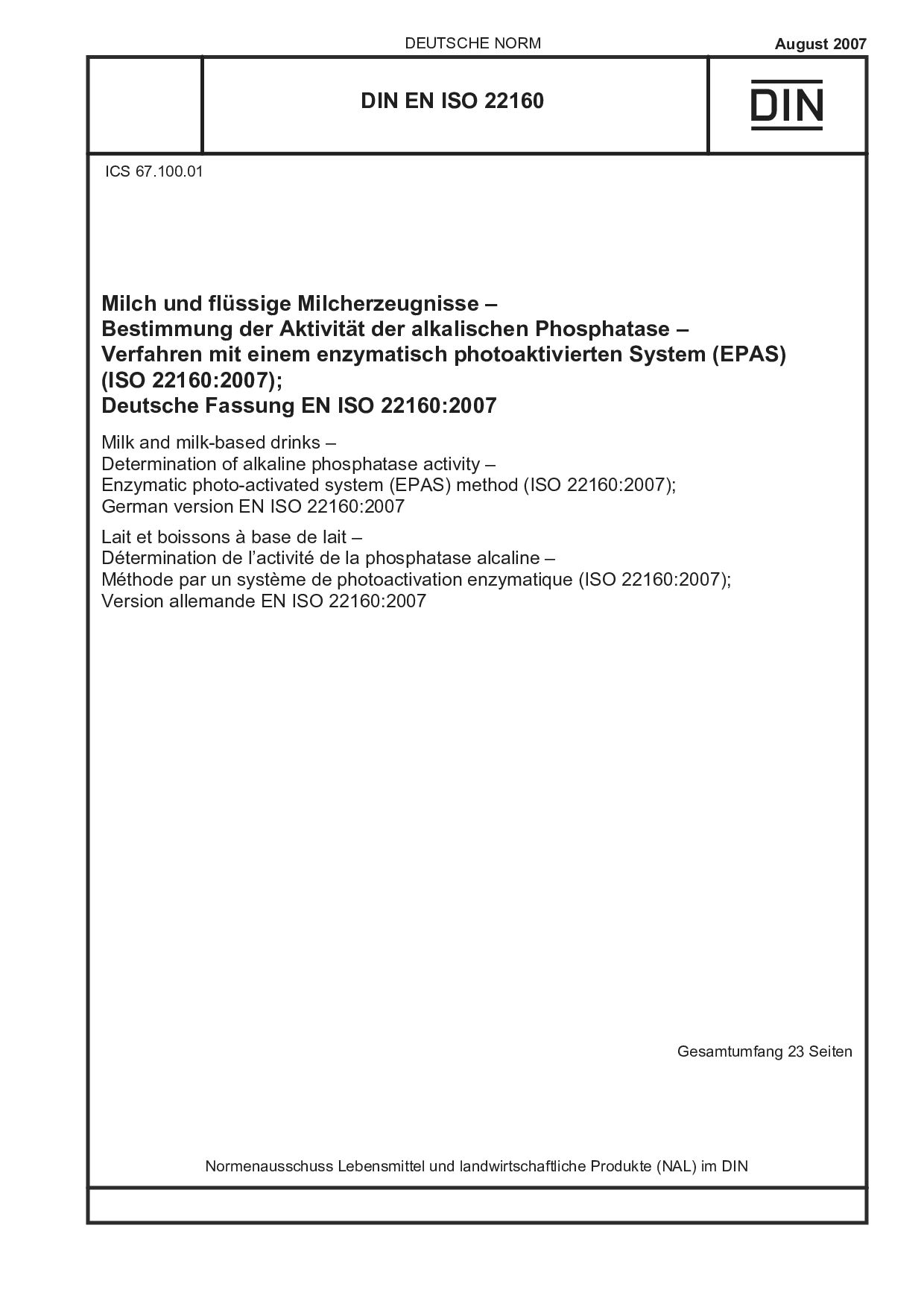 DIN EN ISO 22160:2007封面图