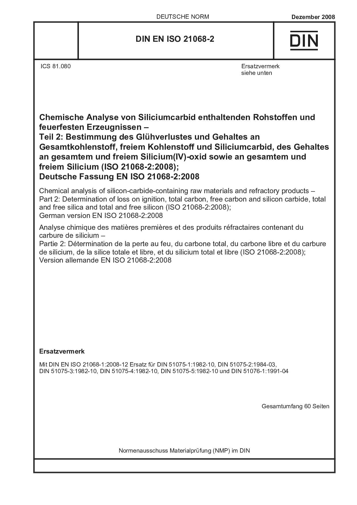 DIN EN ISO 21068-2:2008封面图