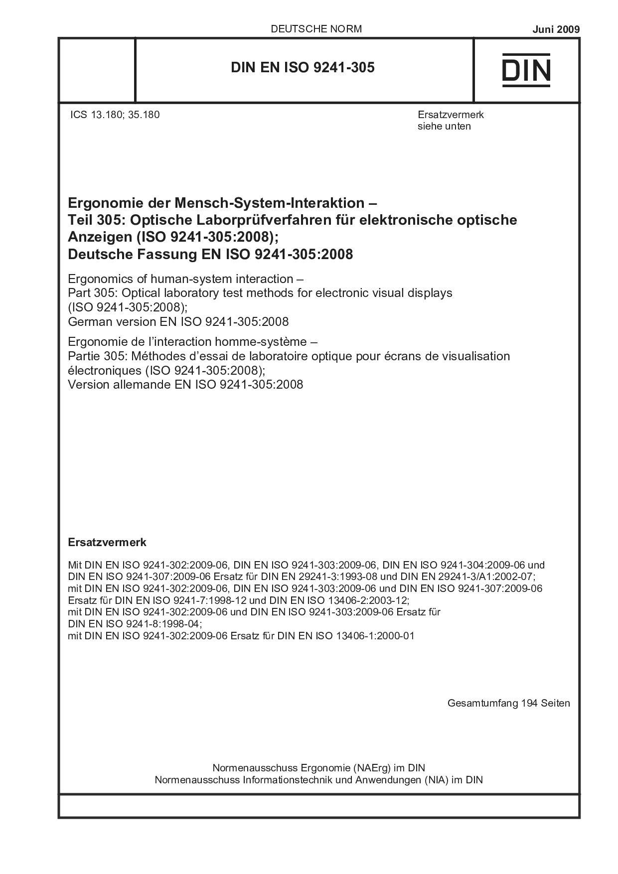 DIN EN ISO 9241-305:2009封面图
