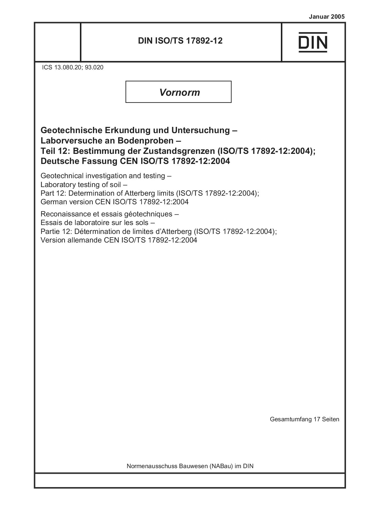 DIN ISO/TS 17892-12:2005封面图