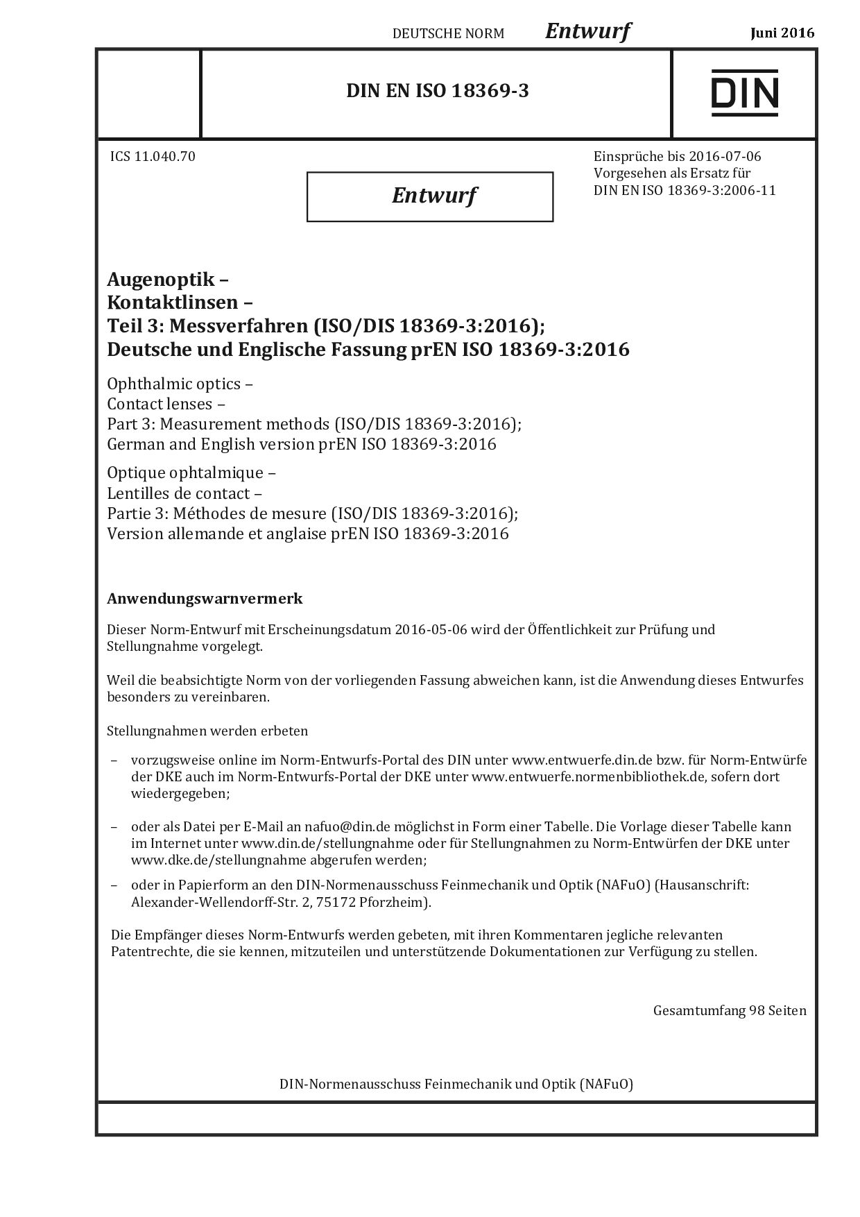 DIN EN ISO 18369-3 E:2016-06封面图