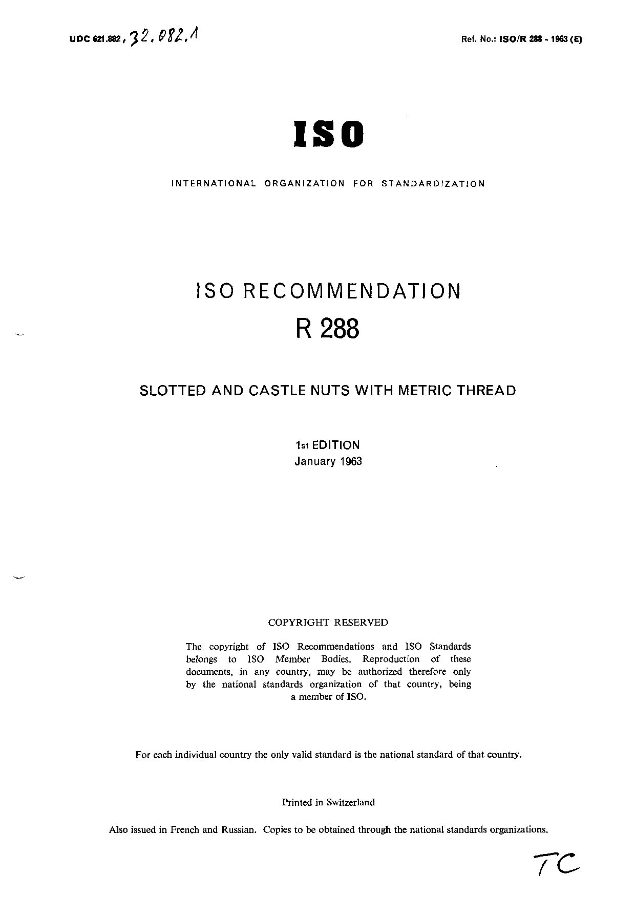 ISO/R 288-1:1963封面图