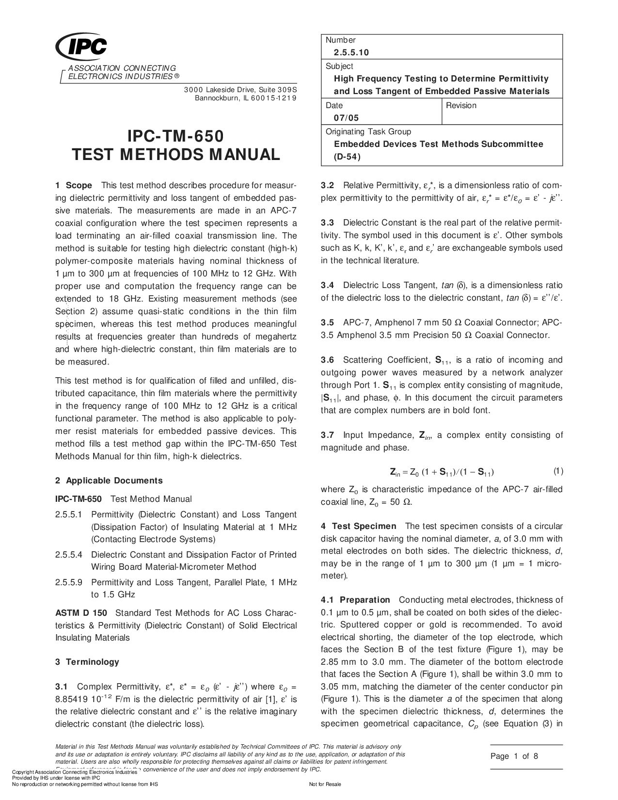 IPC TM-650 2.5.5.10-2005封面图