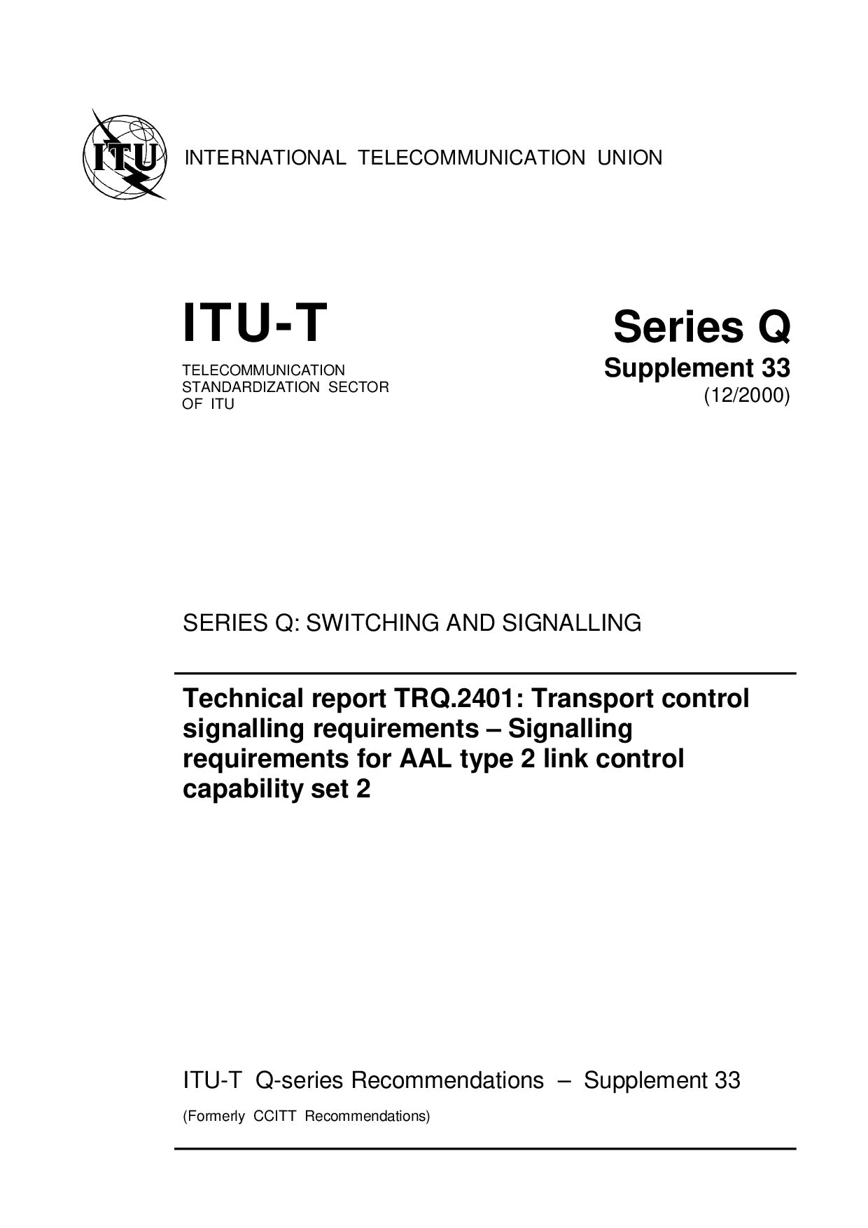 ITU-T SERIES Q SUPP 33-2000